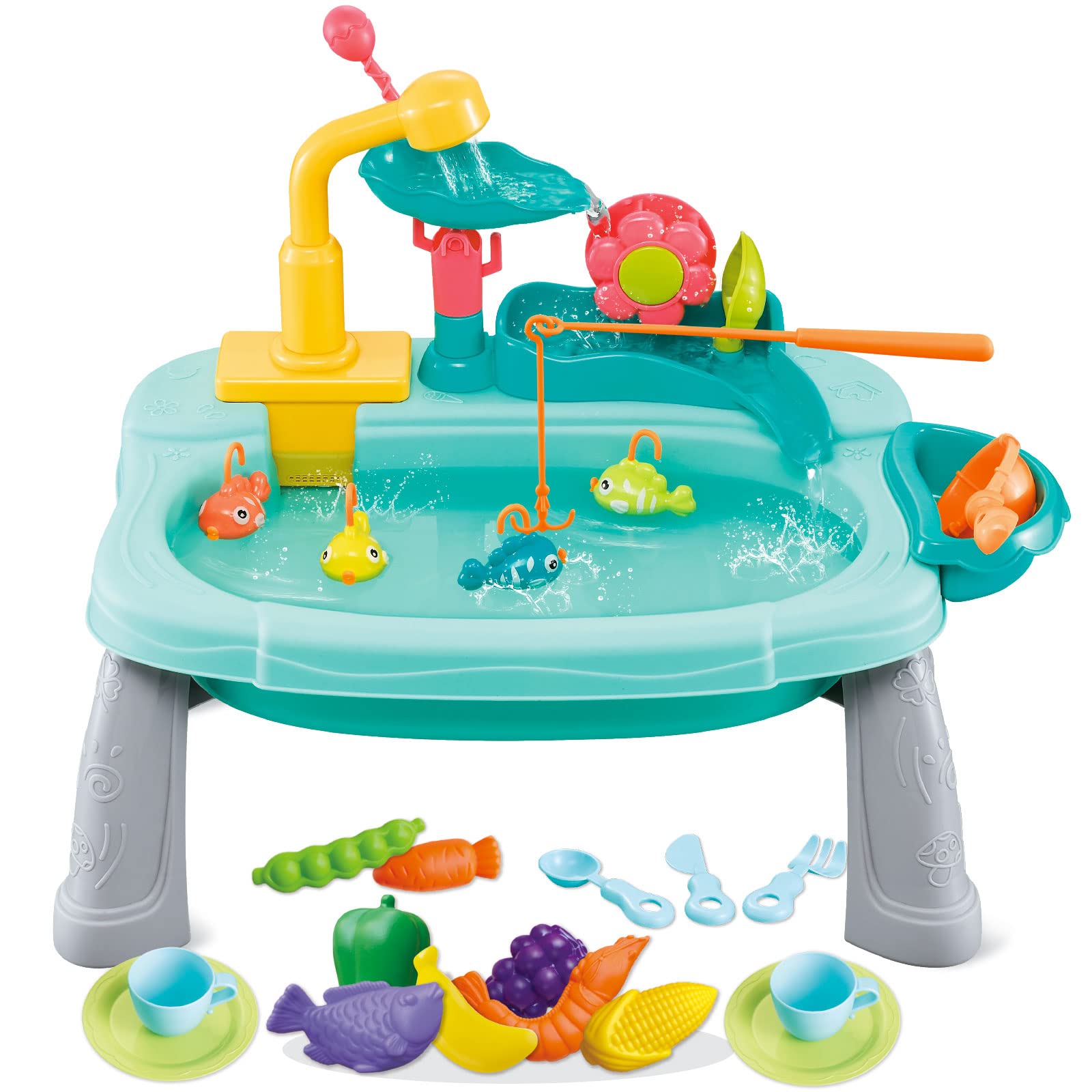 3 in 1 Kitchen Sink Toy with Running Water, Kitchen Sink Toys, Automatic Water Cycle System, Pretend Play Toys for Girls Boys