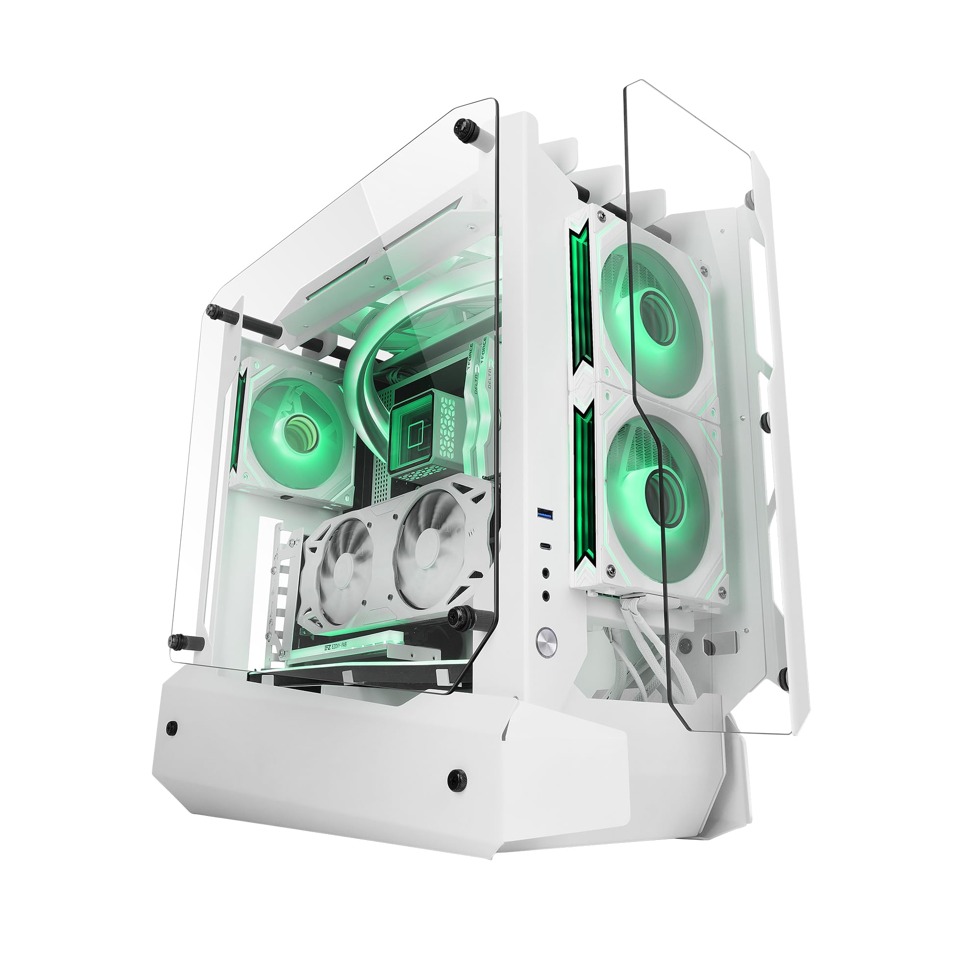Mars Gaming MC-Edge, Gaming-ATX-Gehäuse, Open-Air-Design, Triple Gehärtetes Glas, Mid-Tower-PC-Gehäuse, Unterstützung Wasserkühlung 240mm, Internes Kabelmanagement-System, USB-C und USB 3.0, Weiß