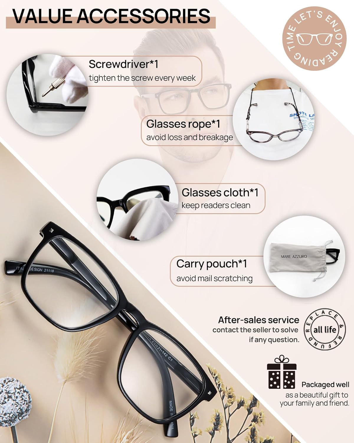 MARE AZZURO Large Reading Glasses Men Designer Big Readers 1.0 1.25 1.5 1.75 2.0 2.25 2.5 2.75 3.0 3.5 4.0 5.0 6.0 - Image 6