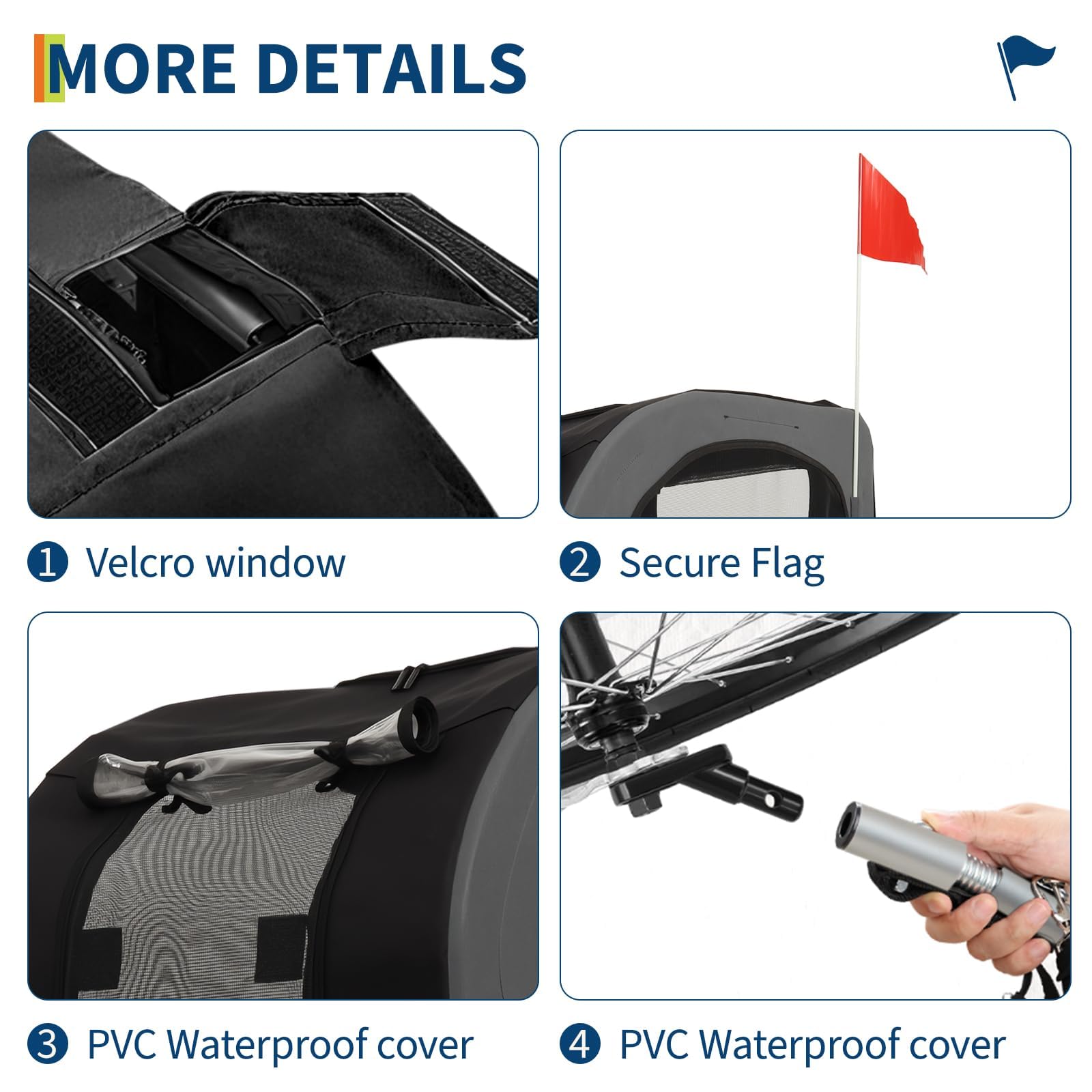Remolques grandes para perros – Capacidad de 40 kg – Portabicicletas para mascotas – Tejido Oxford plegable, cierre universal – Diseño plegable, alfombra antideslizante y bandera de seguridad