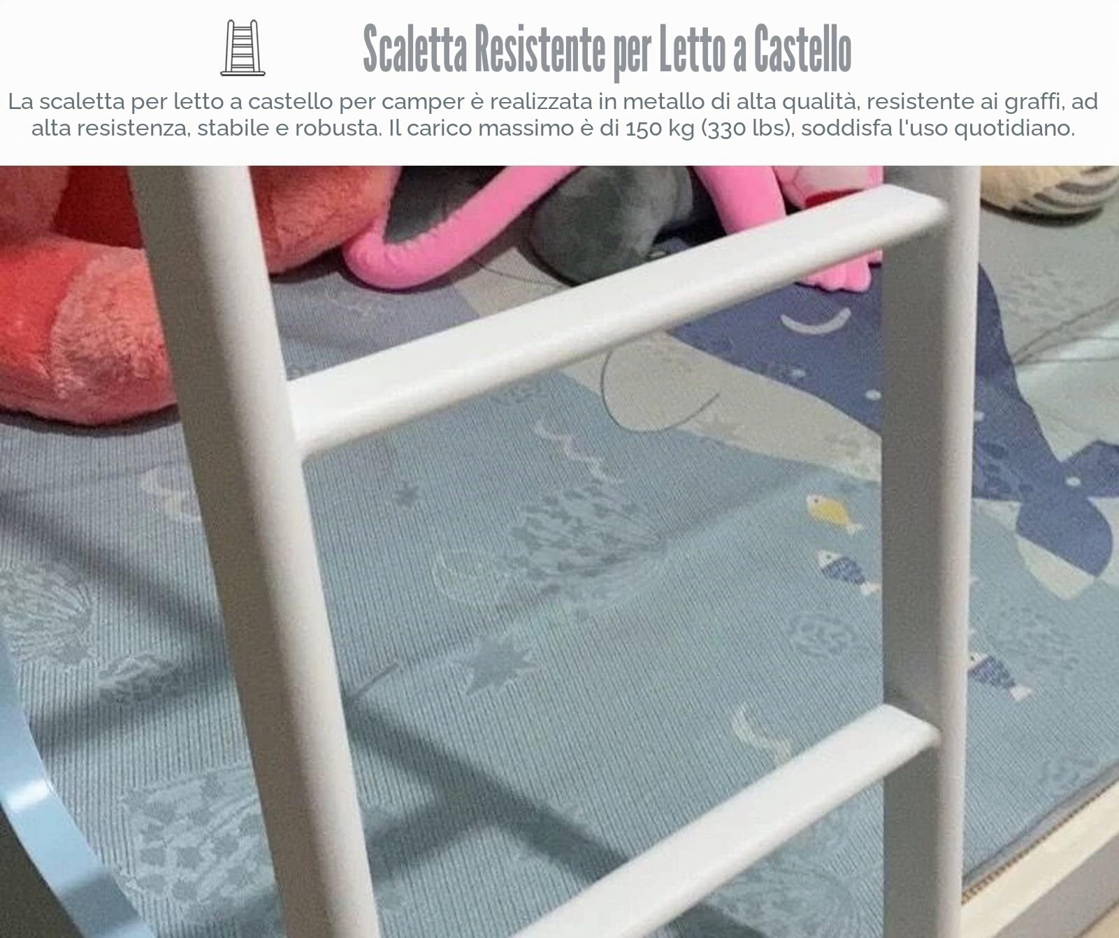 Scaletta Letto a Castello Scala per Letto a Castello a Pavimento Regolabile, Camper Loft Dormitorio a Castello Scale da Arrampicata con Ganci, Solo Scaletta Doppia Corta Sostituibile, Risparmio di Spa