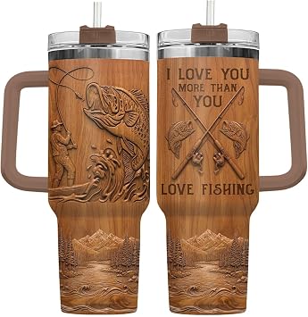 34HD Fishing Love You More 40 oz Tumbler with Handle, Romantic Gift