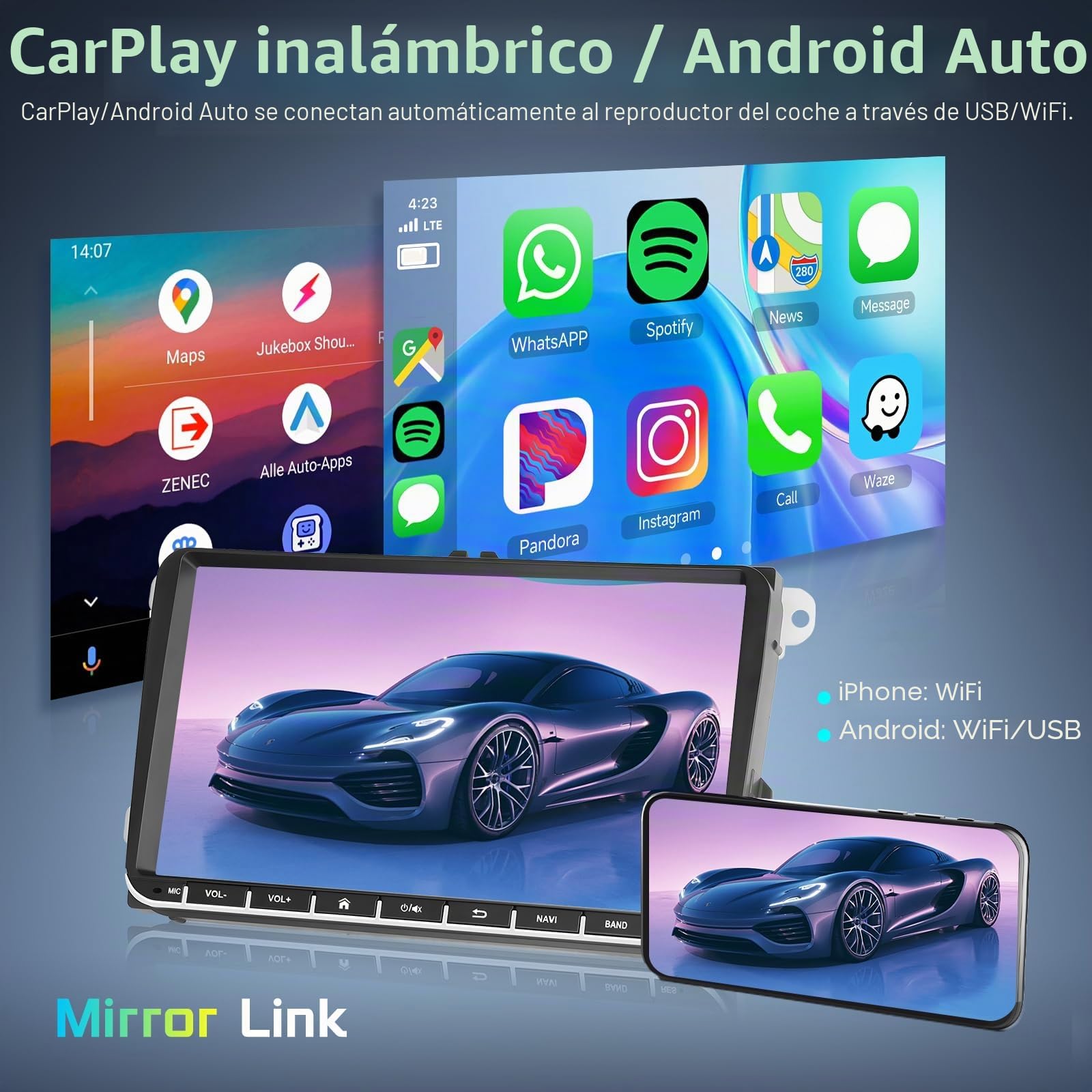 Hodozzy 2G+64GB Radio para VW Golf 5 6 Passat Touran EOS Tiguan Polo T5 Seat Skoda con Carplay Android Auto Inalambrica, Radio Coche 2 DIN 9 Pulgadas Pantalla Táctil GPS Bluetooth WiFi DSP FM/RDS