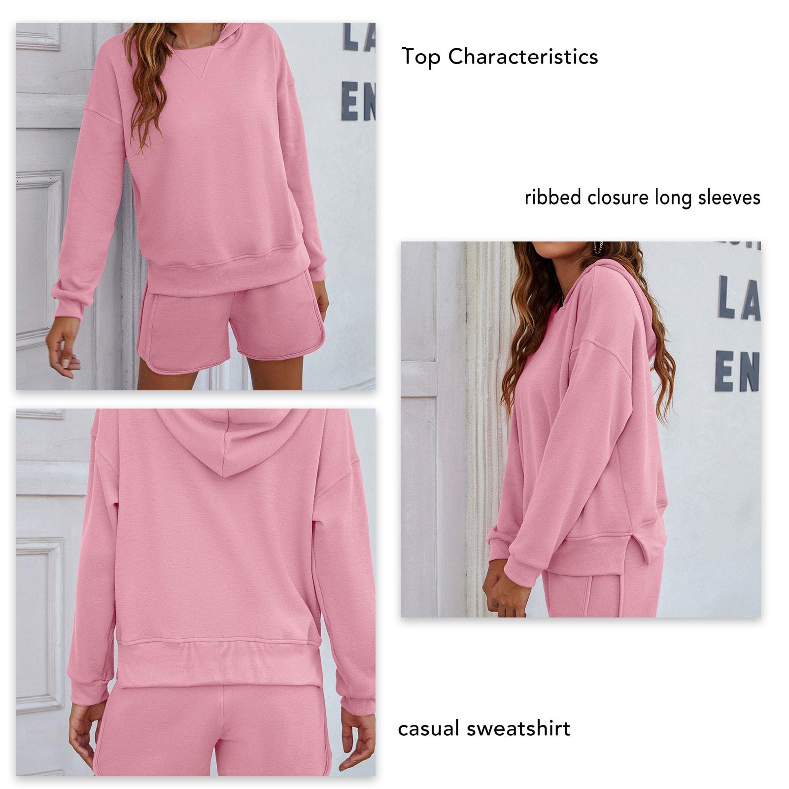 Conjunto de pantalones cortos de manga larga para mujer, holgado, 2 piezas, con capucha, para el hogar