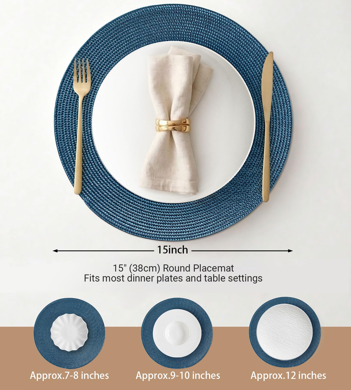 Round Braided Placemats Set, 15" Blue Woven
