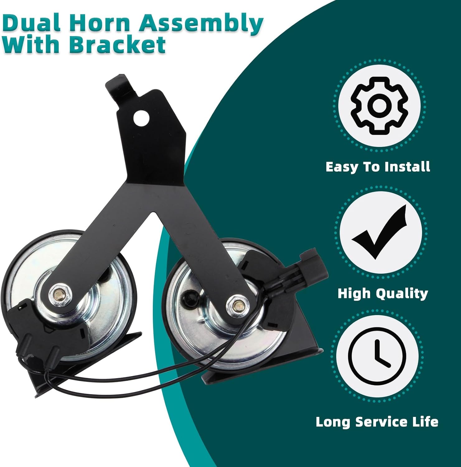 MITZONE Horn Assembly with Bracket Compatible with 2009-2014 Ford F-150 Replace 9L3Z-13832-A
