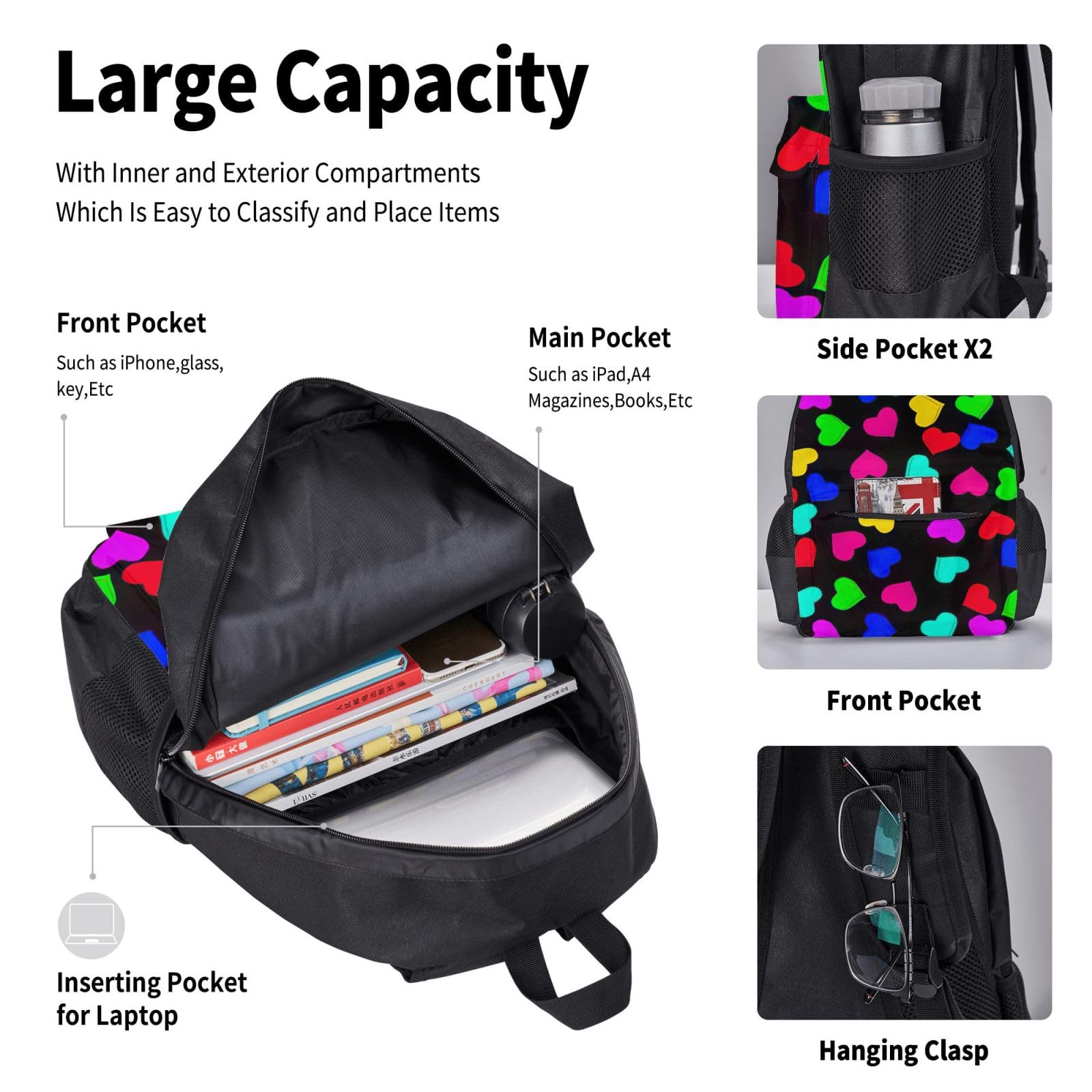 Zaino, borsa portapranzo, astuccio, set da 3 pezzi, per lavoro e