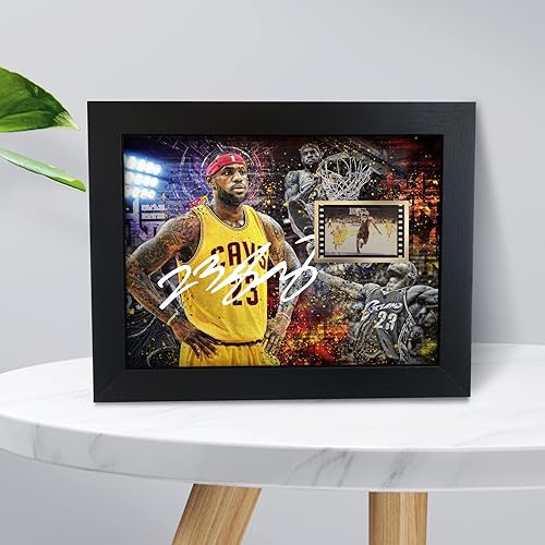 Miniatura 2 de ORIMAMI Póster firmado de LeBron James en negro, súper estrella enmarcado con foto y pantalla de película de 1x35mm, regalos geniales para amantes