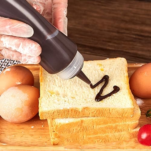 Miniatura 6 de Bekith Paquete de 12 botellas de condimento de plástico de 12 onzas con tapas giratorias y medidas discretas, botella vacía de boca ancha para