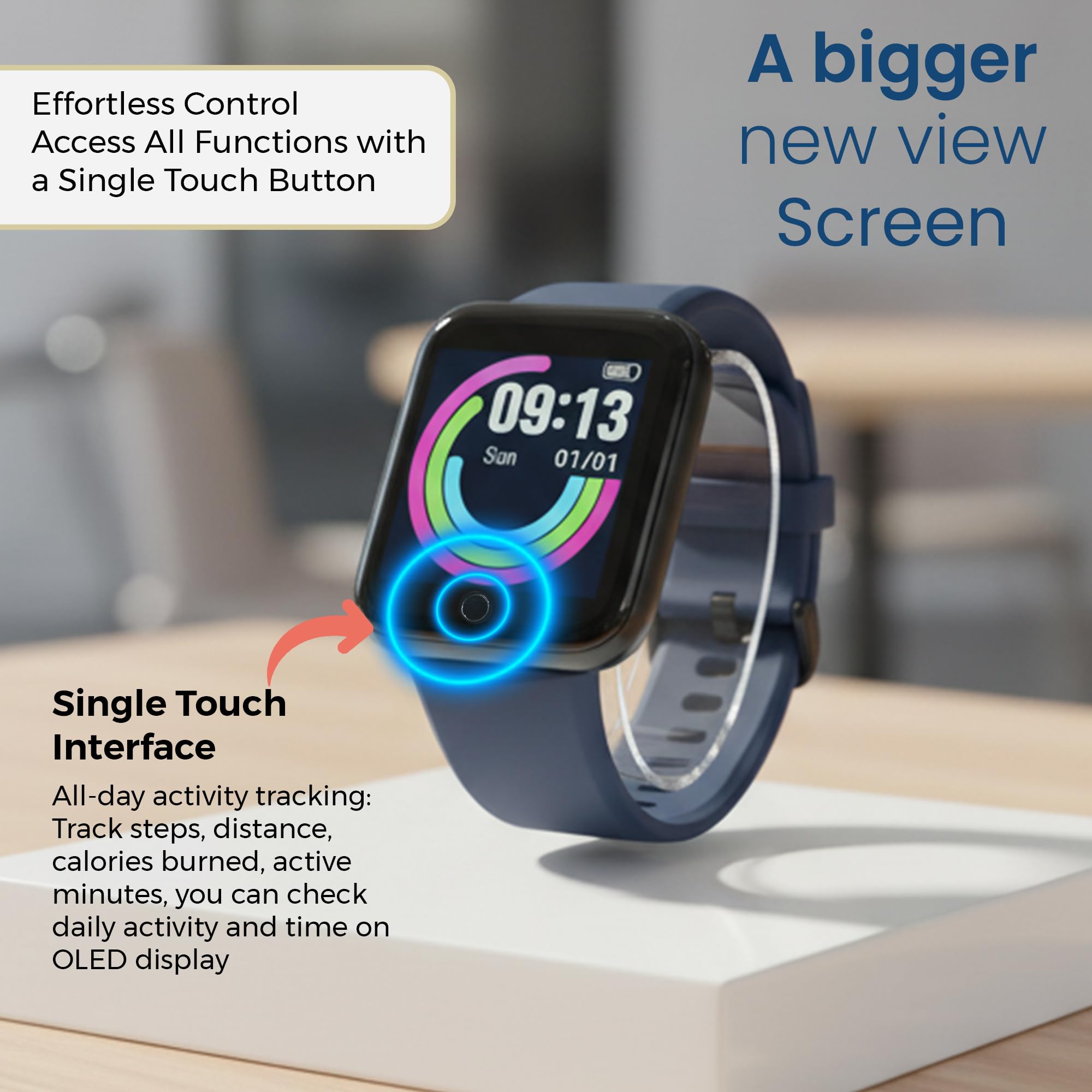 Bouncefit D20 Y68 Fitness Band Smart Watch for Men, Women, Boys, Girls, Kids – Single Touch Interface, Water Resistant, Workout Modes, Quick Charge Sports Smartwatch – Blue 3