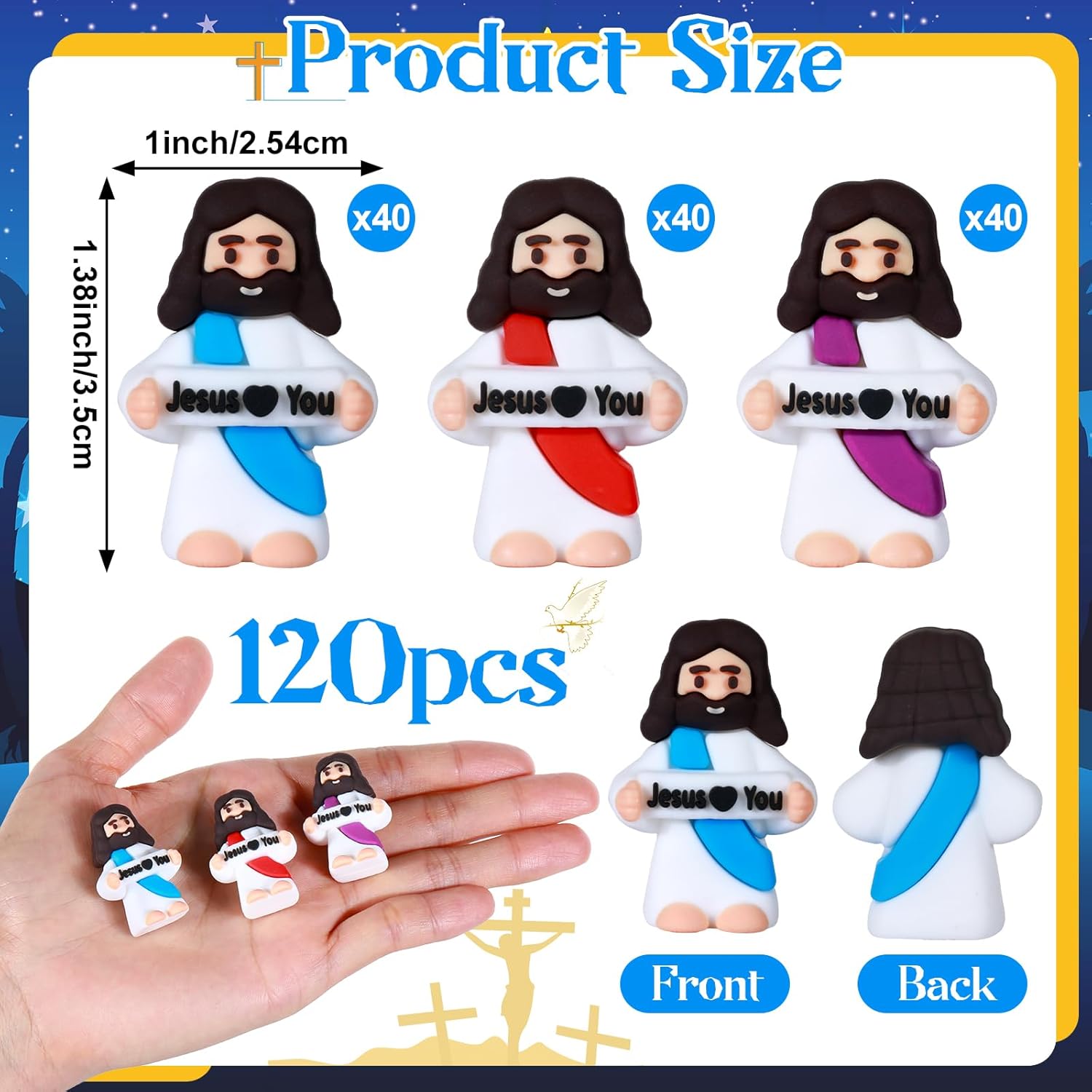 120 Pcs Little Jesus Figures Bulk Jesus Love You Mini Tiny Baby Jesus Figurines Easter Egg Stuffers Gifts for Christian Catholic Baptism Religious Party Favors