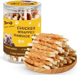PAWUP Chicken Wrapped Rawhide Sticks - Long Lasting Dog Chews with Taurine, Natural Treats for Medium Large Dogs, 12.5oz (25-30 Count)
