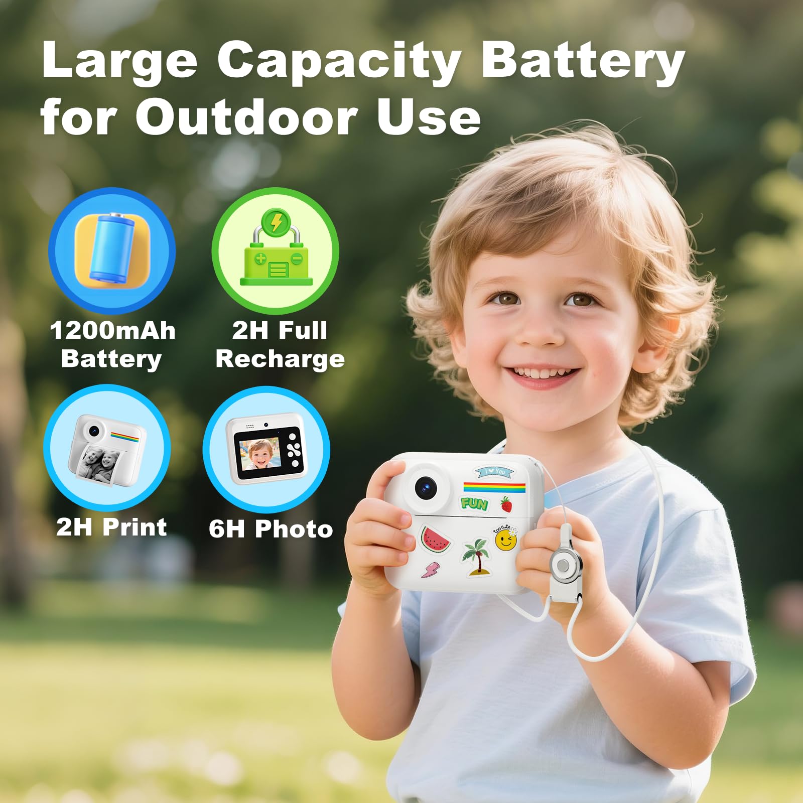 Cámara de impresión instantánea para niños, cámaras instantáneas de 1080P para niños que imprimen fotos con tarjeta de 32 GB, cámara digital Daurable para niños, regalo de cumpleaños para niñas y 7