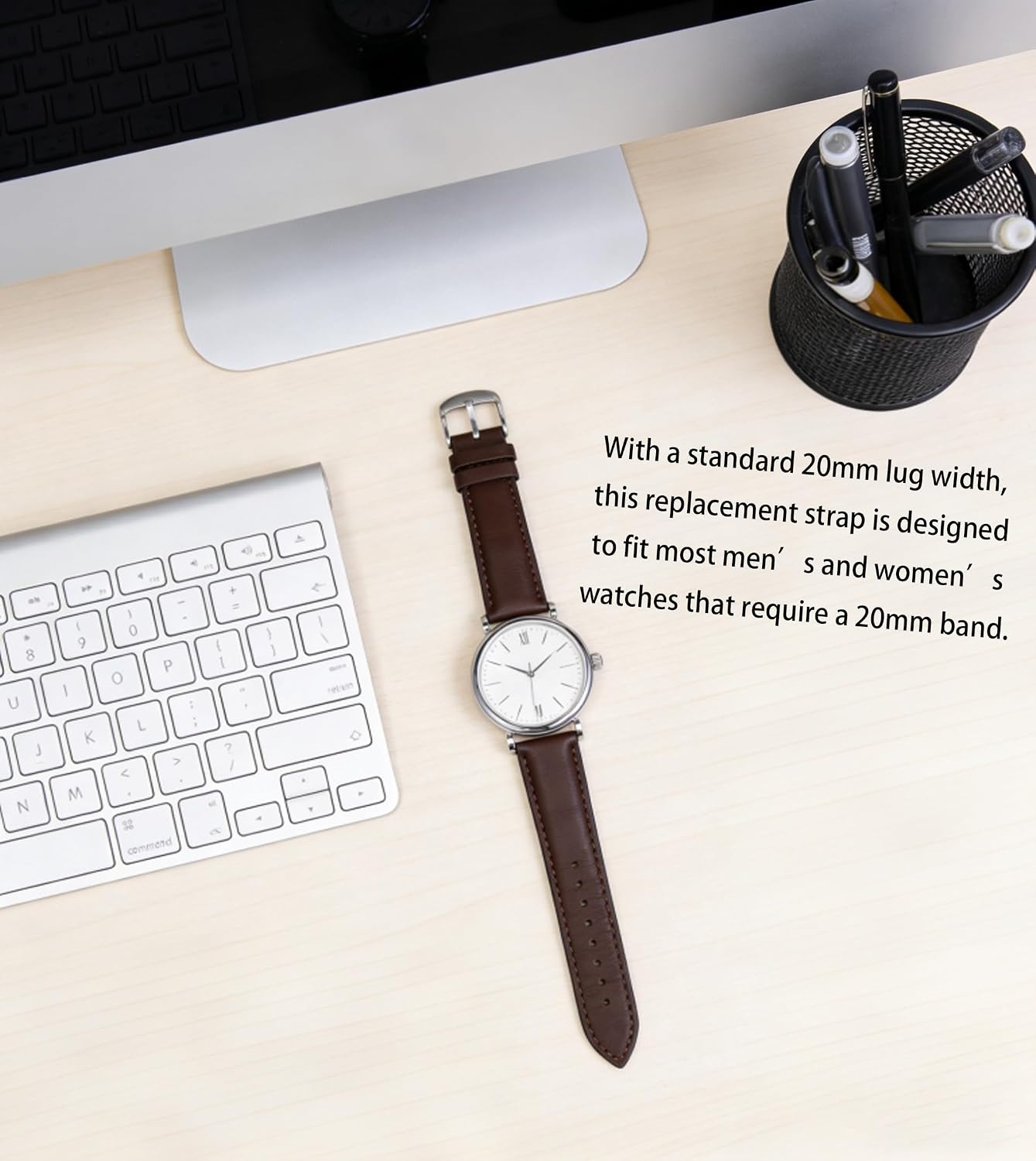 2Pcs Genuine Leather Watch Bands, 20mm Soft Calfskin Pin Buckle Replacement Straps, Universal Fashion Comfortable Wristband for Watches (Black + Dark Brown)