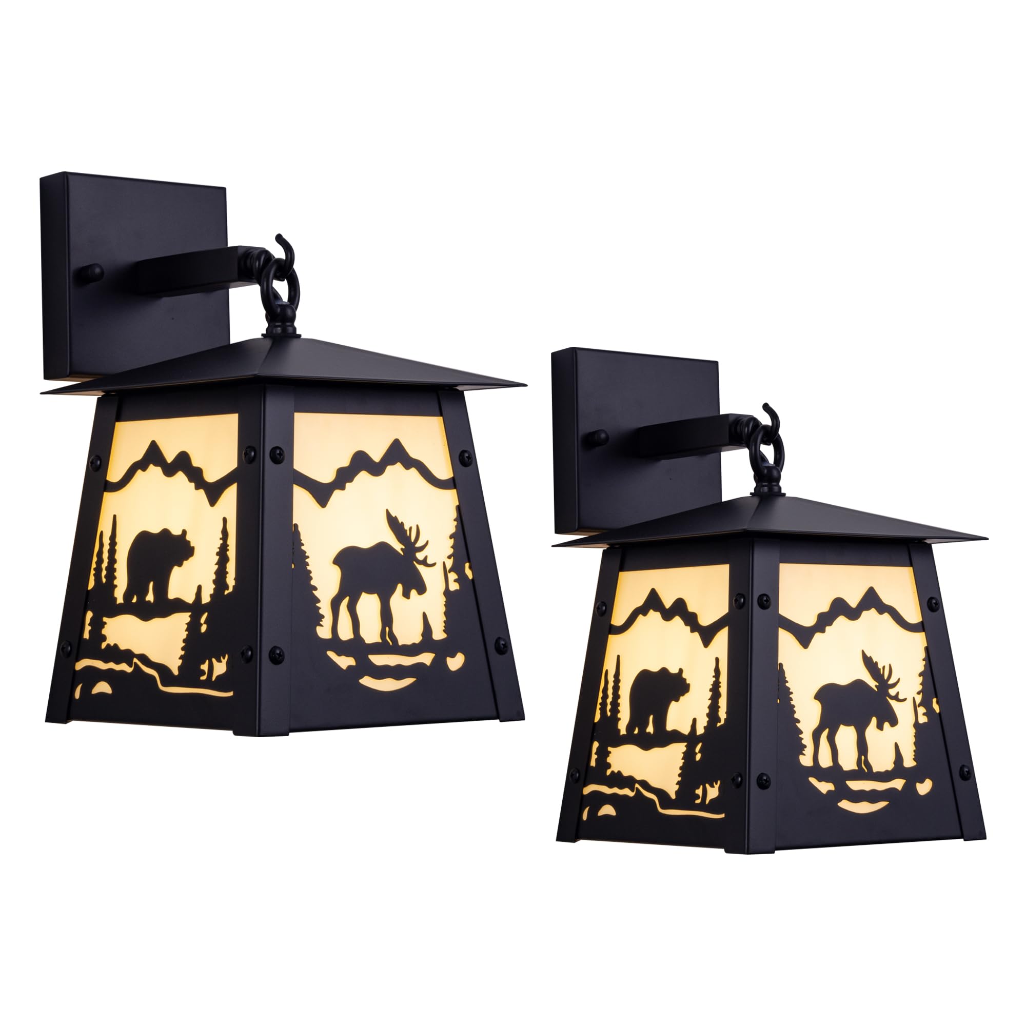 TOCHIC Wall Sconce 2-Pack, Vintage Farmhouse Wall Light Fixtures, Black Outdoor Wall Lamp for Patio with Bear Elk, Rustic Wall Mount Light for Front