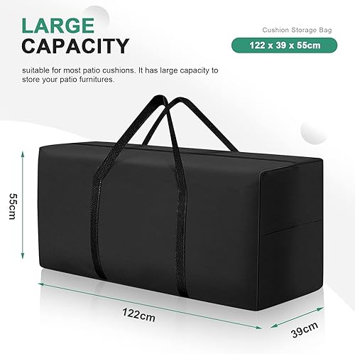 Miniatura 2 de Bolsa de almacenamiento para cojines de exterior, extra grande, para muebles de patio, impermeable, con cremallera y asas, color negro (paquete de