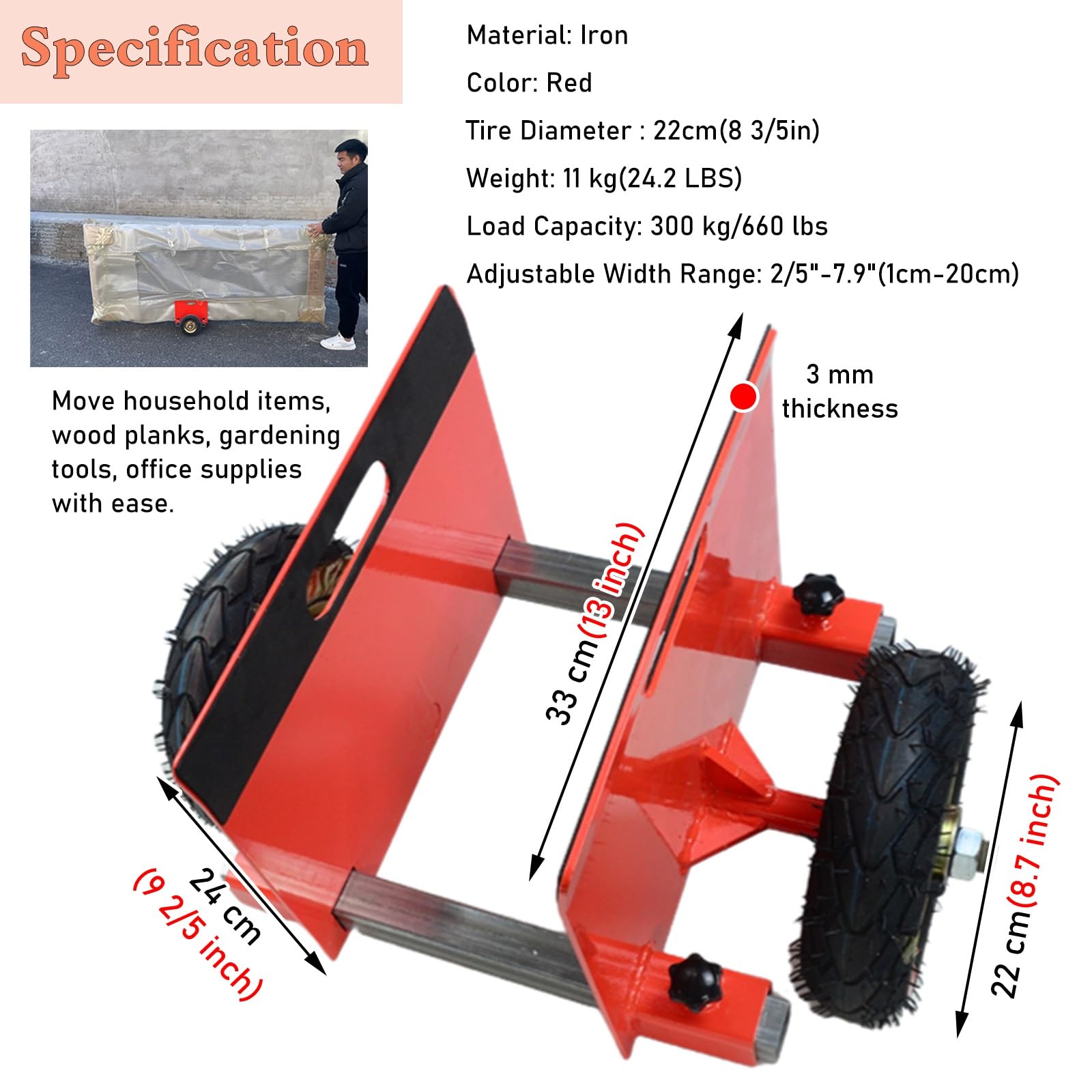 Bauholz Plattenwagen Robuster Türbrett-Transportwagen, Verstellbarer Sperrholzträger/Plattenwagen Mit 2 Rädern – All-Terrain-Träger Für Trockenbauwände, Zaunplatten-Schieber-Transportwagen