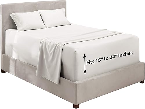 Hearth & Harbor Juego de sábanas de 4 piezas con bolsillo extra profundo, sábana bajera súper profunda de 18-24 pulgadas de profundidad, se adapta a