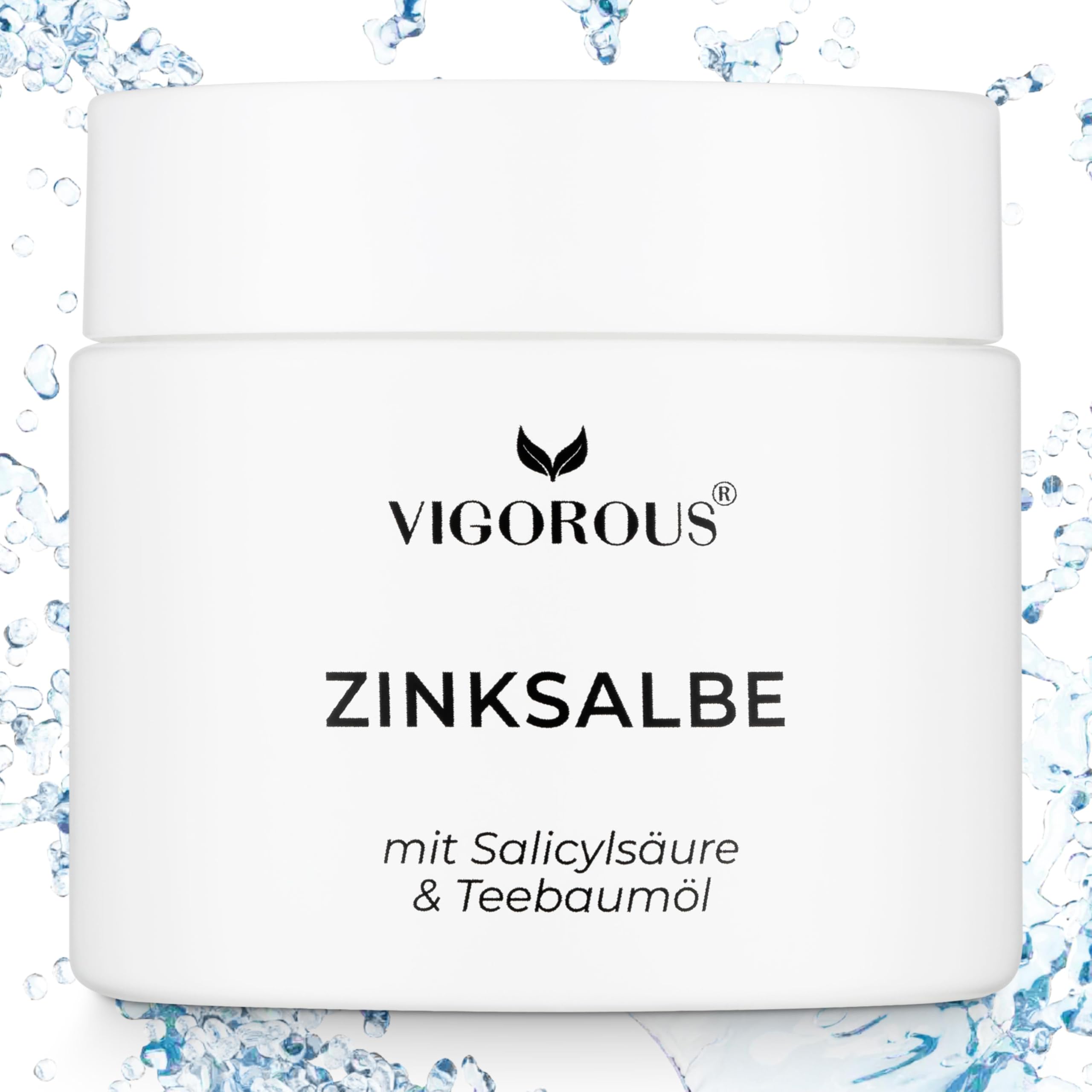 VIGOROUS® Zinksalbe gegen Pickel 60ml - Anti Pickel Creme auch für Pickel am Po und Rücken -mit Teebaumöl & Salicylsäure - SOS Zink Salbe gegen Mitesser und unreine Haut - Zugsalbe Pickel - Akne creme