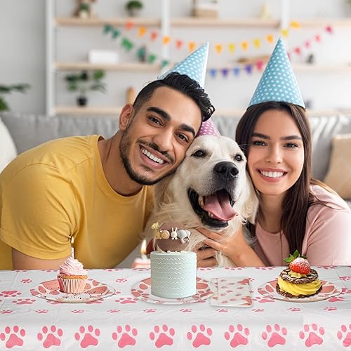 Miniatura 4 de Decoraciones de cumpleaños para perros y mascotas, suministros para fiestas, incluye 20 platos de papel, 20 servilletas, 1 mantel, suministros de