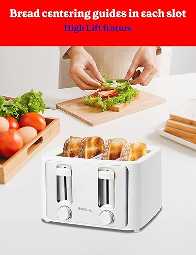 Miniatura 4 de Betty Crocker Tostadora de 4 rebanadas, 1500 W, diales de control de sombra tostada variable, función de elevación alta, carcasa de tacto fresco,