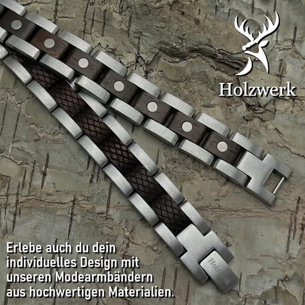 Holzwerk COLPINSEE Bracelet magnétique en bois naturel pour homme et femme Bracelet magnétique en bois Bracelet pour homme et femme Marron Noir Réglable