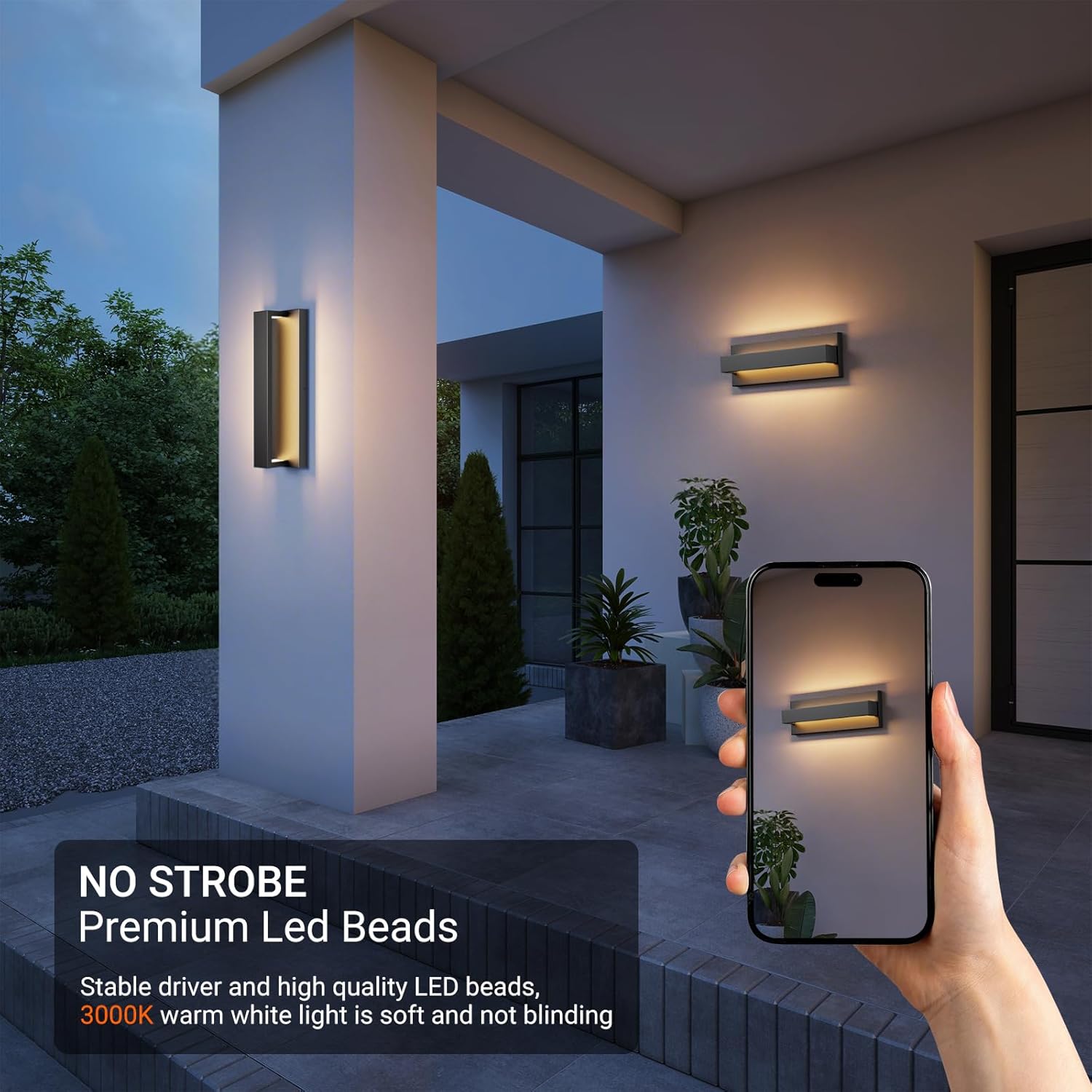 15.7 Inches Outdoor Modern Led Wall Light,16W 3000K Porch & Patio Light,IP65 Waterproof Aluminum Hardwired Sconces for House Exterior Garage Yard Corridor Garden(Black,1 Pack)