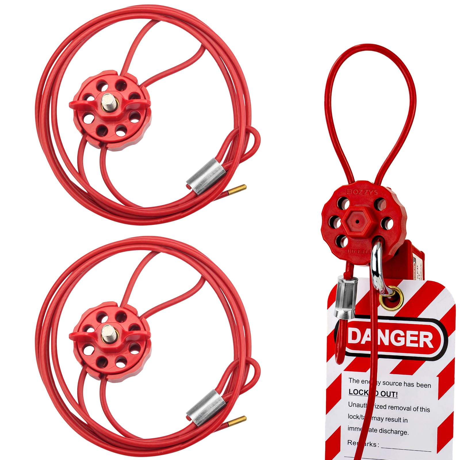 Lockout Tagout Cable Lock, 0.16 x 78 Inch Red Loto Locks, 2 Pack