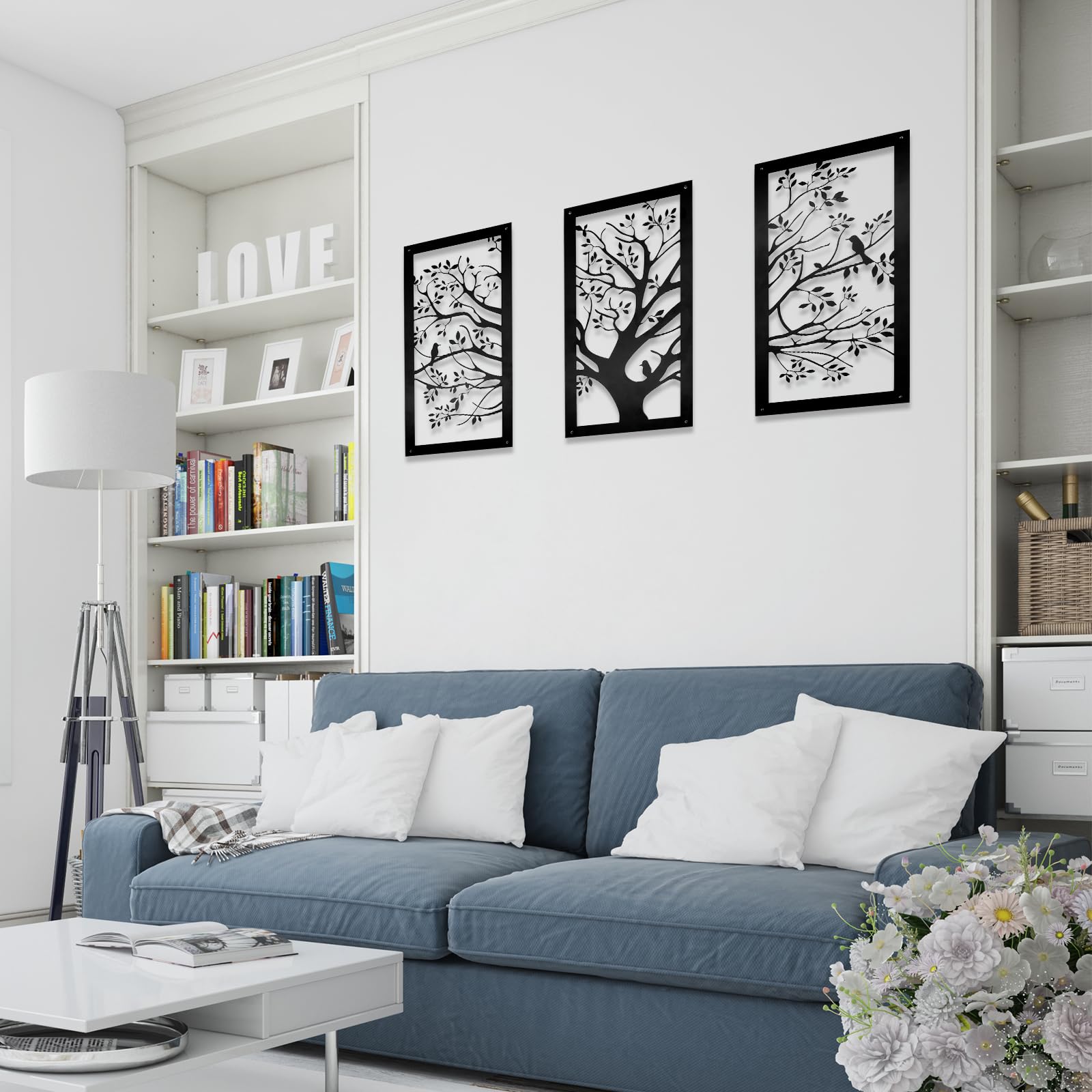 Quadri 3D Albero Della Vita - Decorazione Murale Metallo Nero, 3 Pezzi - Foto 6