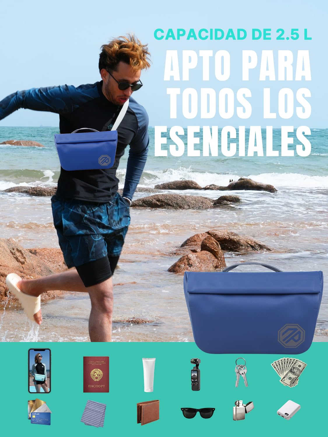 niphean Riñonera Impermeable con Cierre Magnético de Una Mano, Bolso Riñonera Mujer, Bolsa Estanca Impermeable Multiusos y Mochila Estanca para Paddle Board, Kayak, Playa, Hombres y Mujeres
