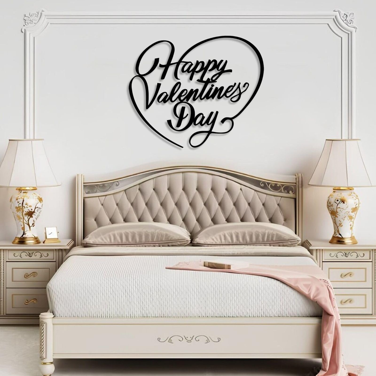 Decoración de Pared de Metal Arte de Pared Feliz Día de San Valentín Letras de San Valentín He He Pareja de San Valentín Regalos de San Valentín 24"X19" 60X49.5cm Negro