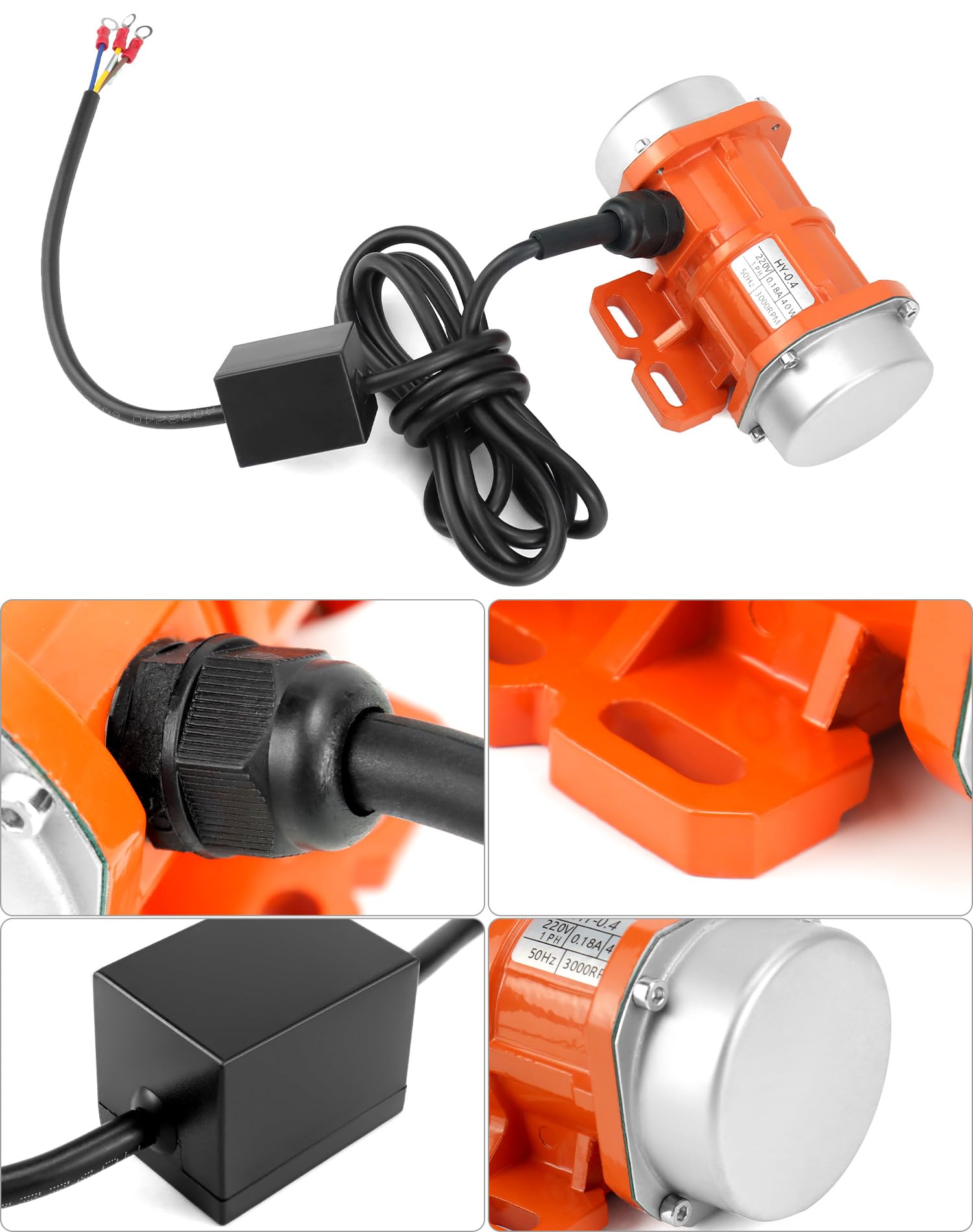 QWORK® Moteur de vibration monophasé, 40W 220V, petit moteur vibrateur, 3000 tr/min