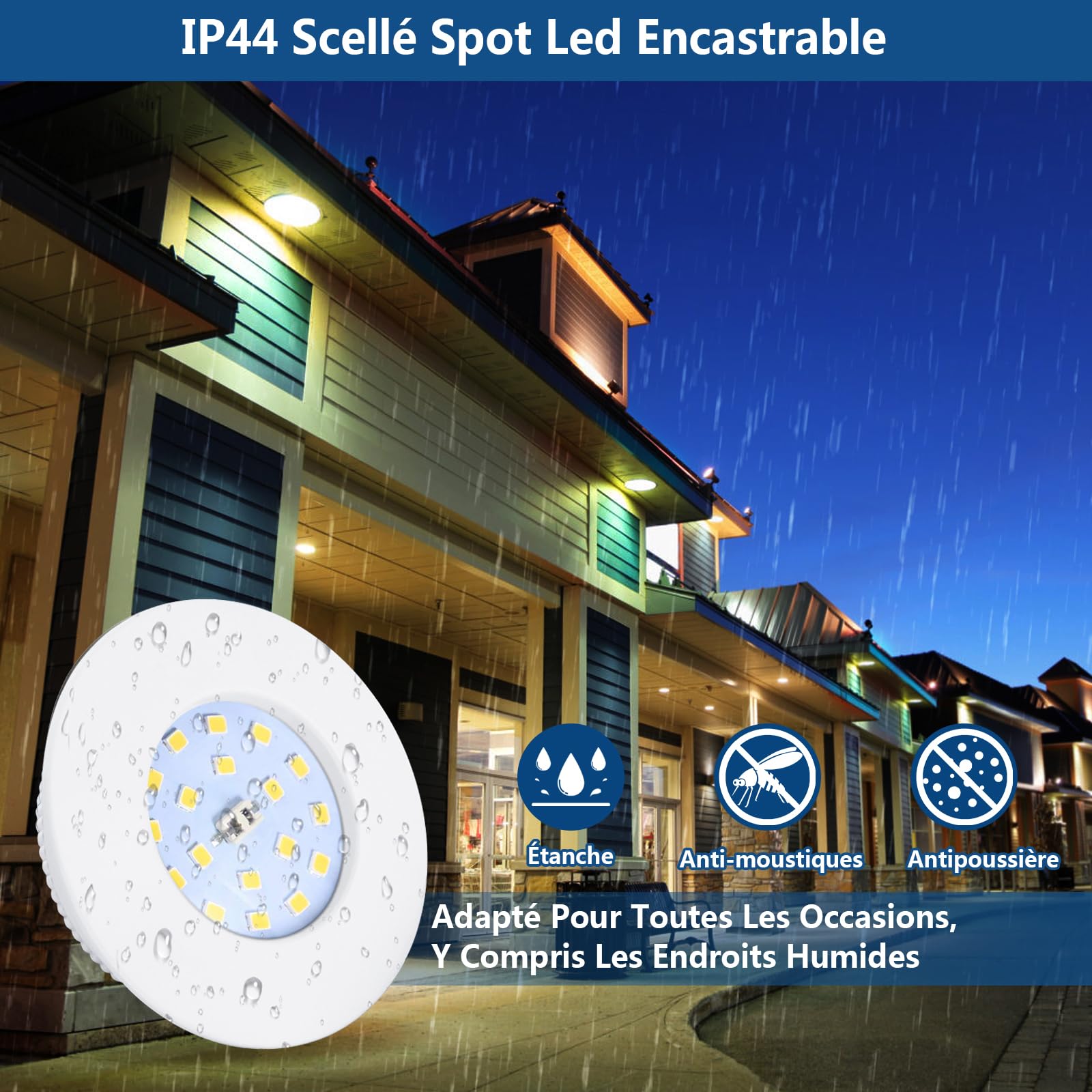 HiBay Spot LED Encastrable Extra plat 5W,4x Spot Salle de Bain IP44,Blanc Chaud 3000K,Trou 60-68mm,Éclairage encastré 220V 500lm Pour Cuisine Salon