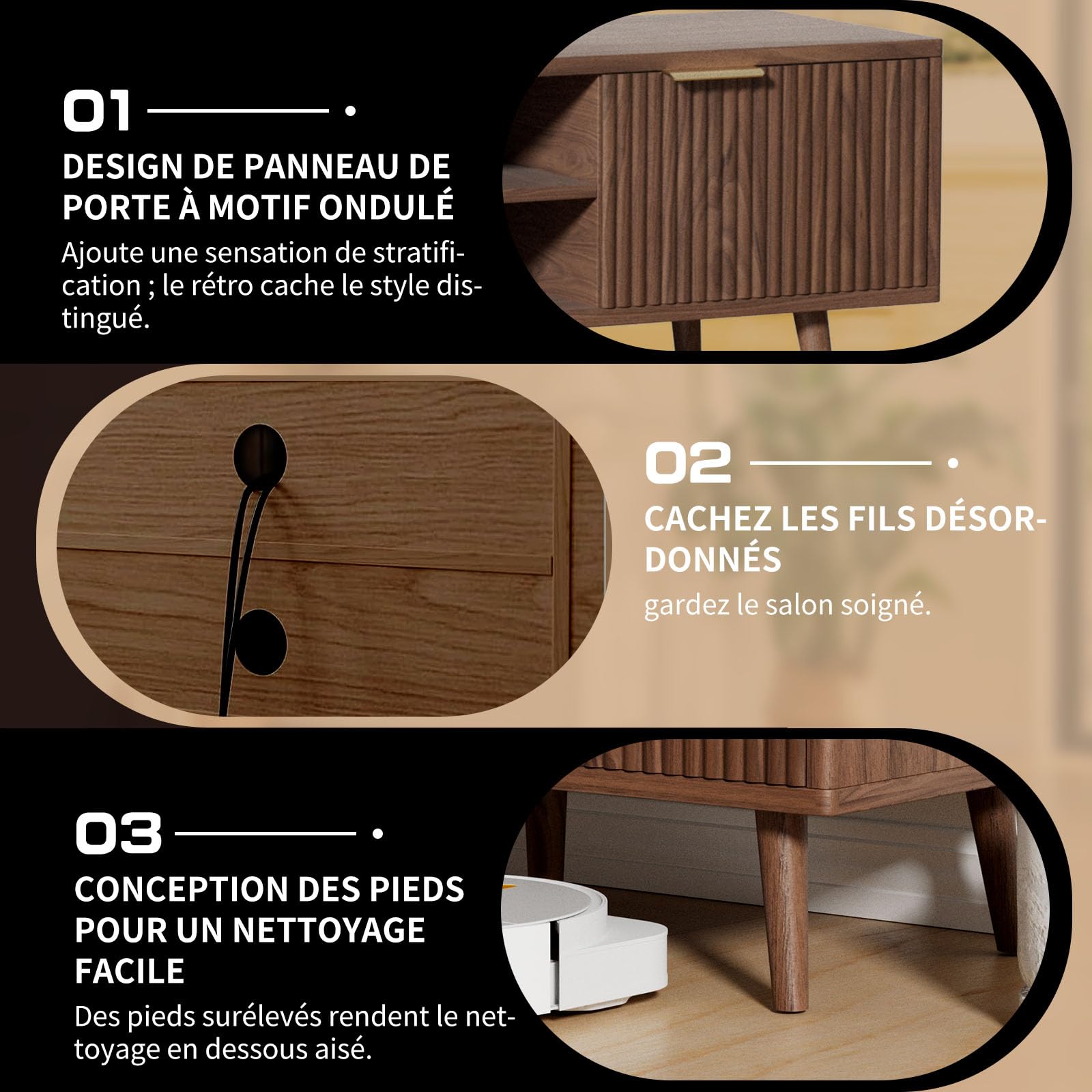 Meuble TV Bois 140cm Longueur Meuble Télé avec rangement pour Télévision Jusqu'à 60 Pouces 2 Étagères Ouvertes et 2 Portes 140 X 40 X 47 cm pour Salon, Chambre, Salle De Divertissement, Bois Foncé