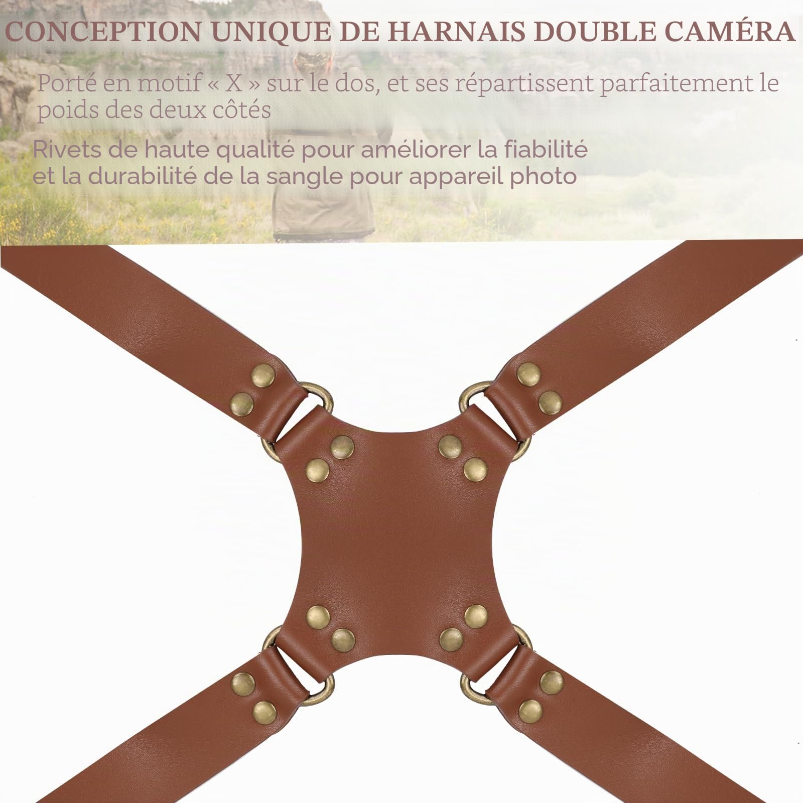 Sangle pour appareil photo - En cuir - Pour 2 appareils photo - Fermeture rapide - Double sangle pour appareil photo reflex numérique - Convient pour la randonnée, les mariages - Le meilleur