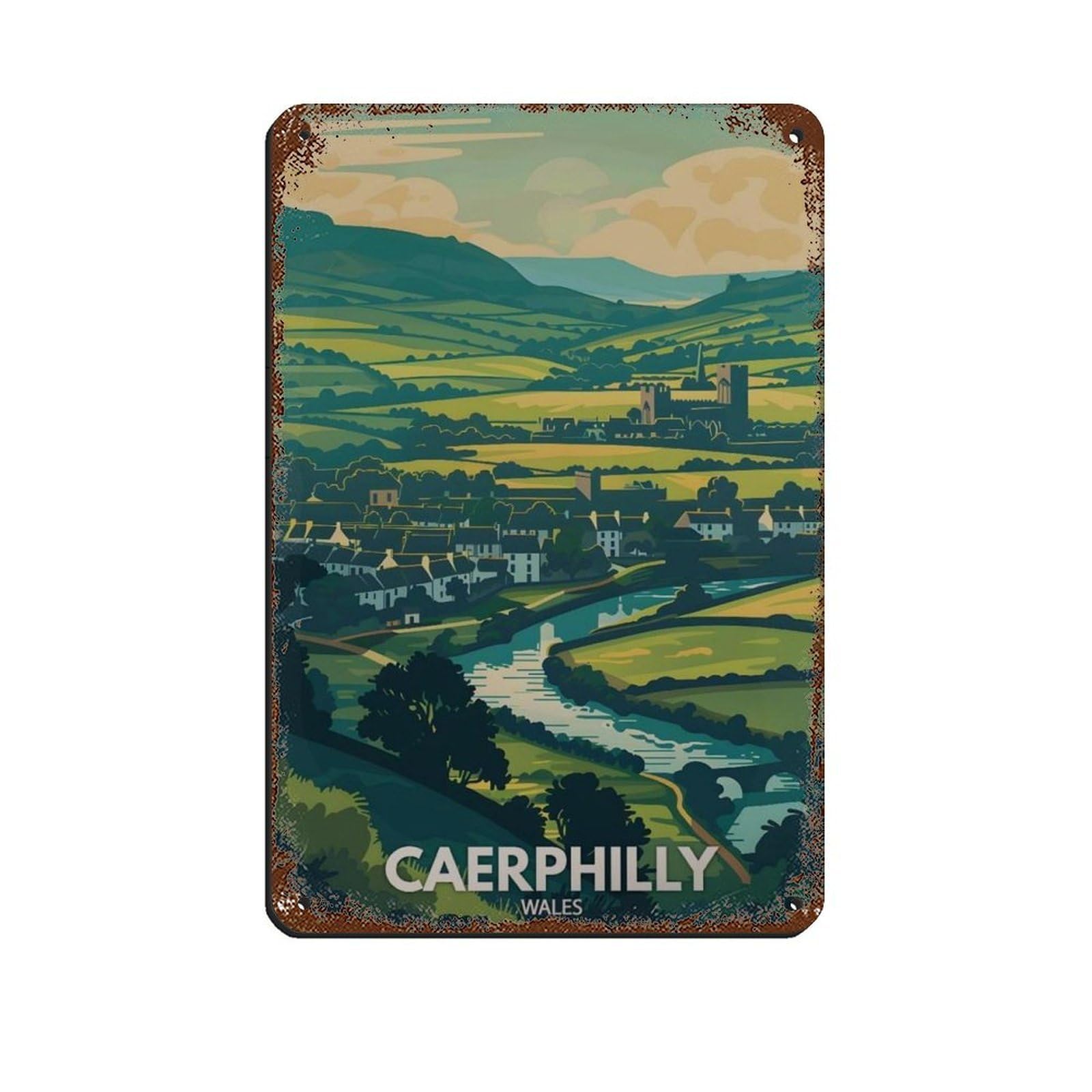 Lxwnze 20L X 30W Cm Caerphilly Poster, Wales City Art Tin Sign Vintage Metal Pub Club Cafe Bar Home Wall Art Decoration Poster Retro 8X12inch(20X30cm)