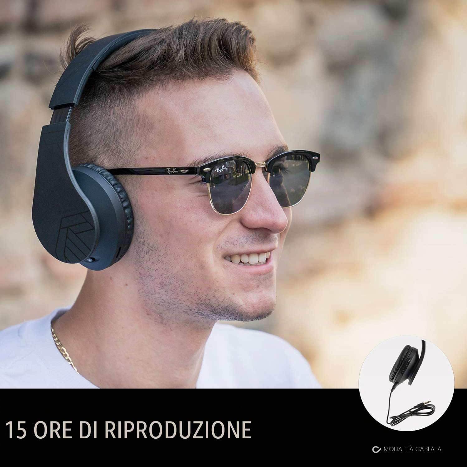 PowerLocus Cuffie Bluetooth Over Ear, Cuffie Wireless Bluetooth 5.3, Hi-Fi Stereo Suono, Senza Fili con Microfono, Pieghevoli, Micro SD/TF, FM Radio per Viaggio/Telefono/PC/Ufficio (Nero)