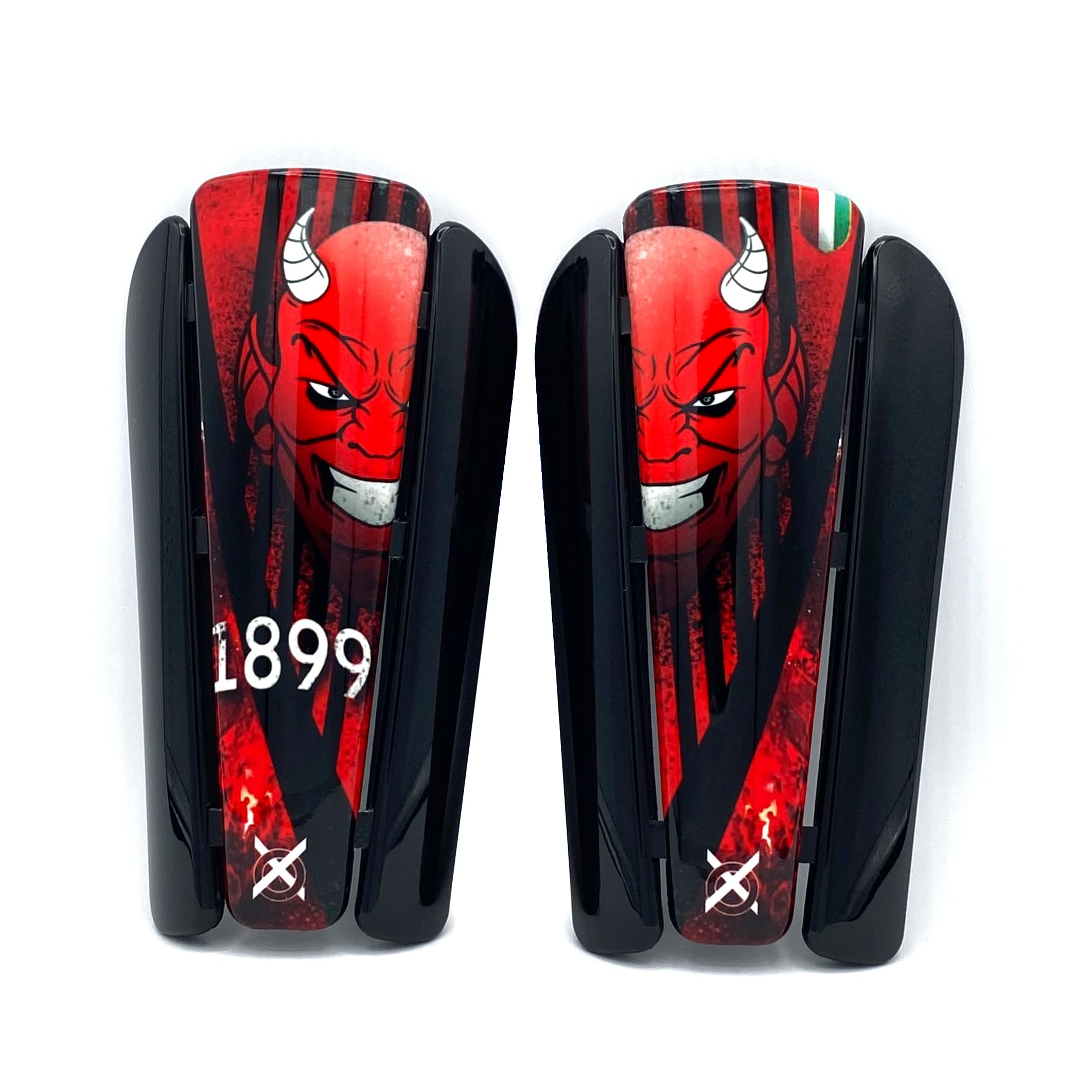 Parastinchi Da Calcio Giovani Adulti ad alta resistenza agli urti Made in Italy Protezione Completa. Comprese fasce di sostegno. Modello Rossoneri
