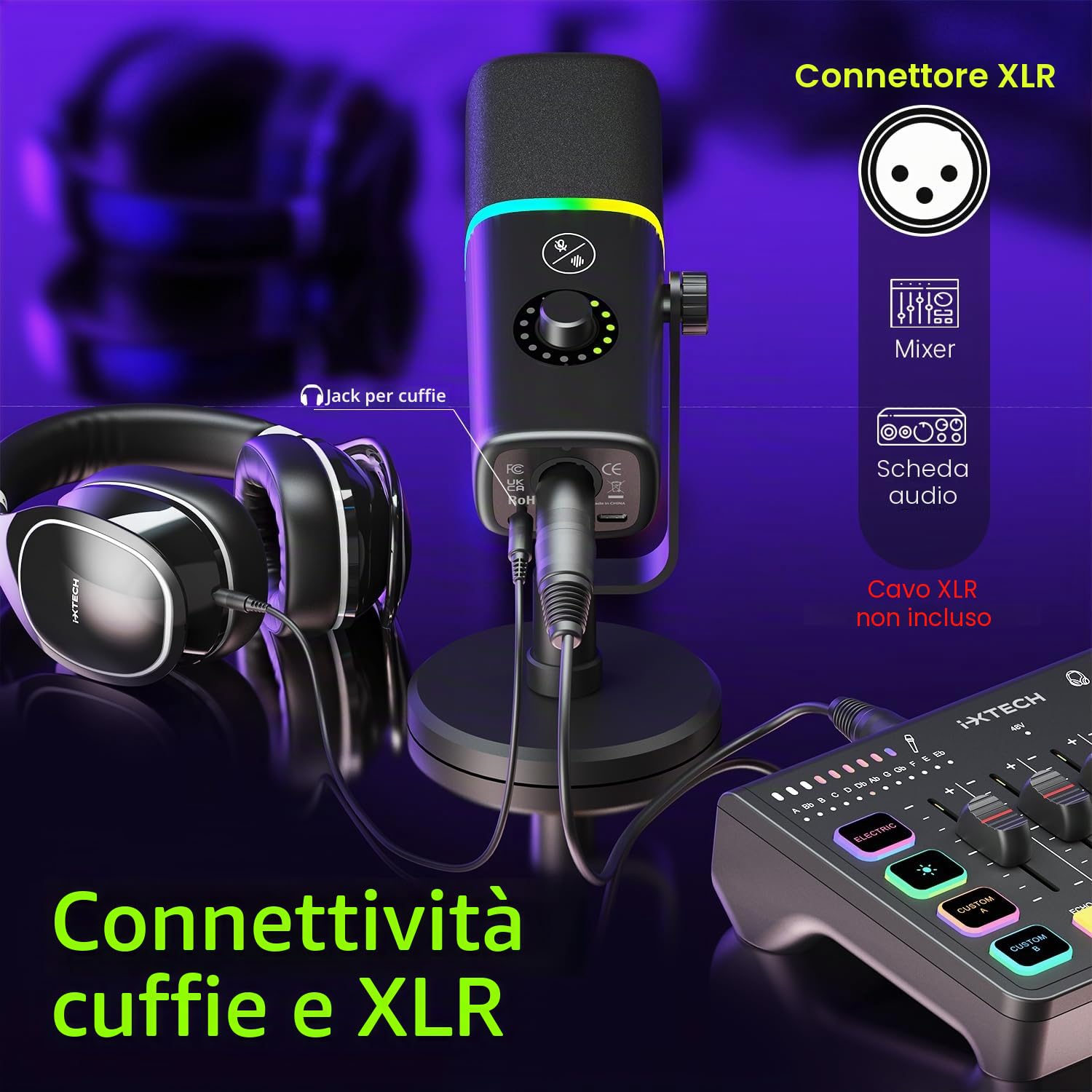IXTECH Microfono USB da gioco per PC, con cancellazione del rumore, microfono a condensatore per podcast e streaming video, con supporto treppiede, filtro pop, supporto antiurto, controllo del