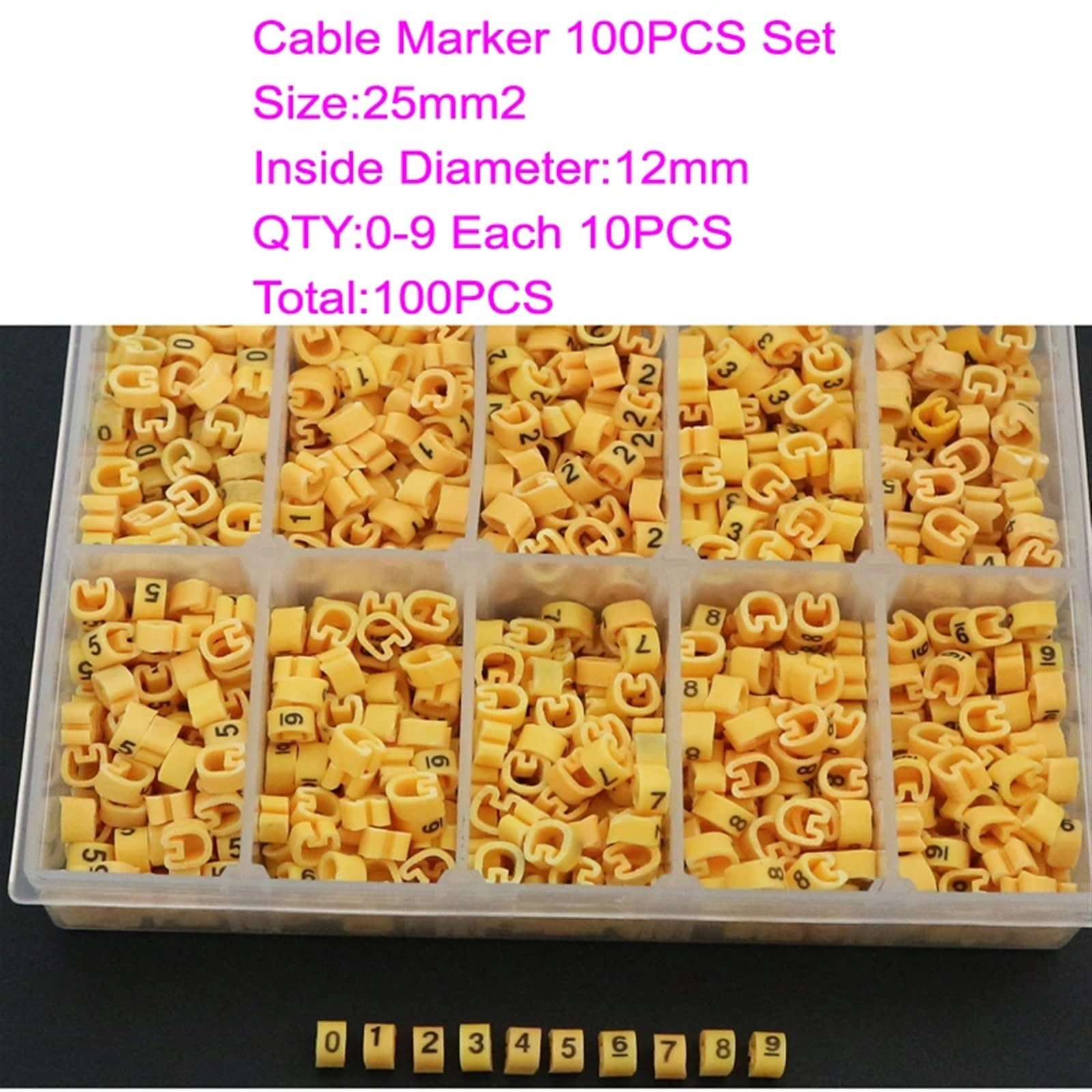 Etichette Etichette for Cavi 10 Traliccio 0,5 0,75 1,0 1,5 2,5 4,0 6,0 10,0 16 25 35mm2 PVC Giallo Marcatori for Cavi Tubazioni idrauliche 0-9 Kit di Numeri Diversi(25.0mm2 100pcs)