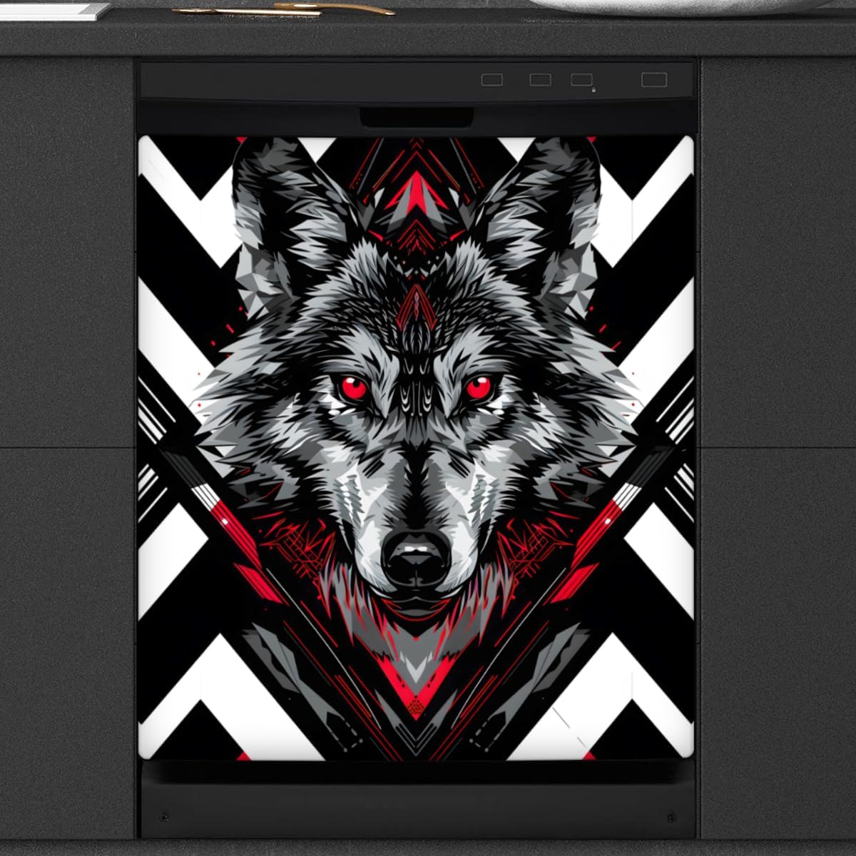 Scary Wolf Animal Boho Dishwasher Magnet Cover Reusable Decorative Magnetic Door Cover Dishwasher Covers for The Front Magnetic Kitchen Refrigerator Appliance Decor 23 x 26 Inches