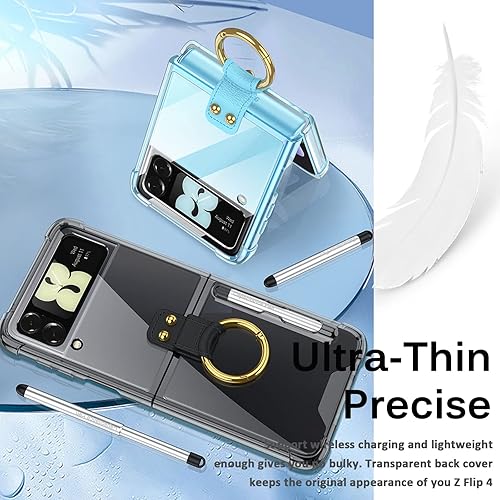 Miniatura 6 de Miimall Funda compatible con Samsung Galaxy Z Flip 4 2022 con soporte de anillo + bolígrafo de capacitancia, policarbonato de cristal ultrafino a