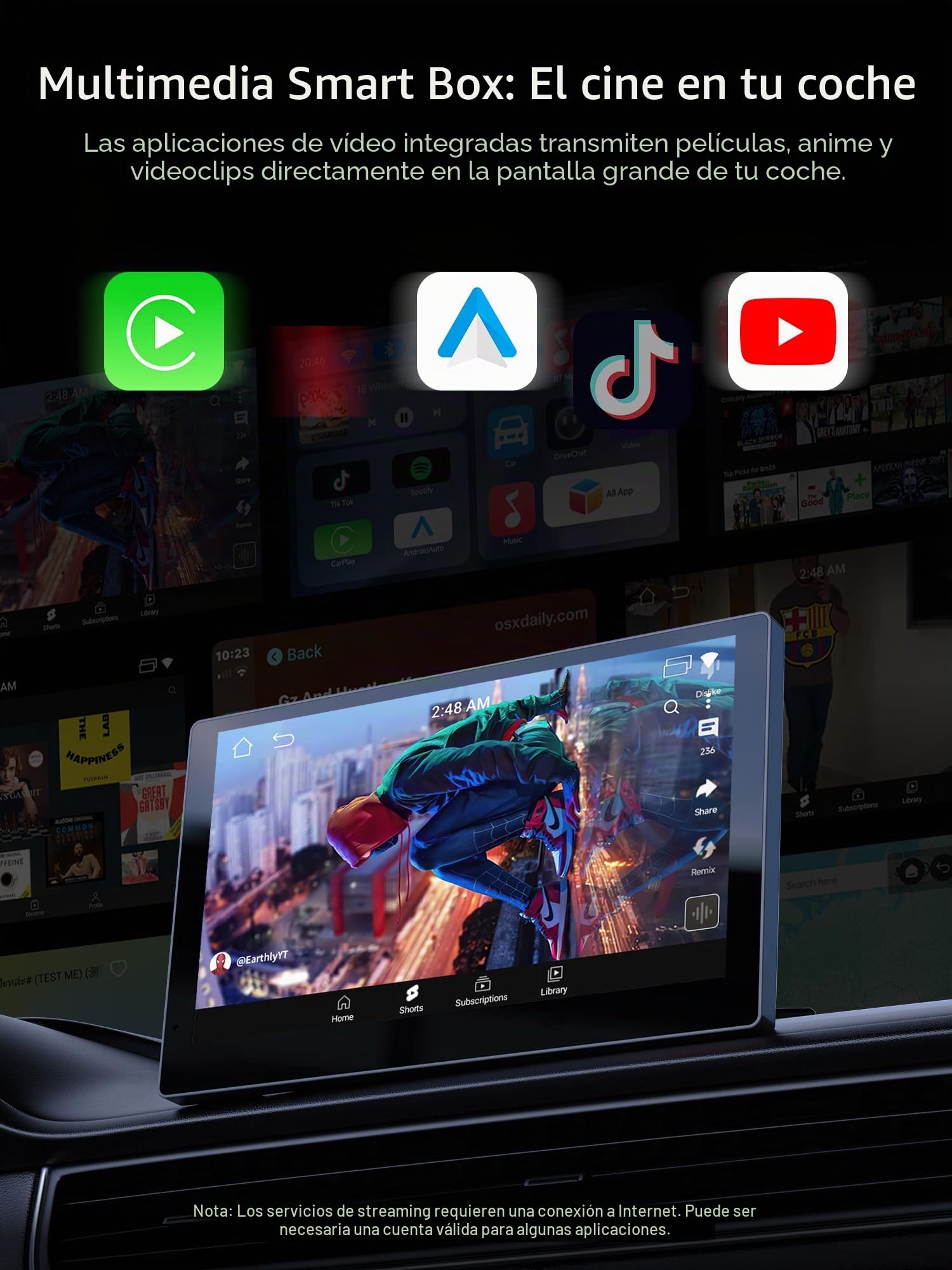 Adaptador inalambrico CarPlay，AI Box Android Auto inalambrico，Wireless CarPlay Adaptador Compatible con Netflix/Youtube/TikTok，2G+16G，DriveChat AI, Doble Wi-Fi，Bloqueo Bluetooth CB4A