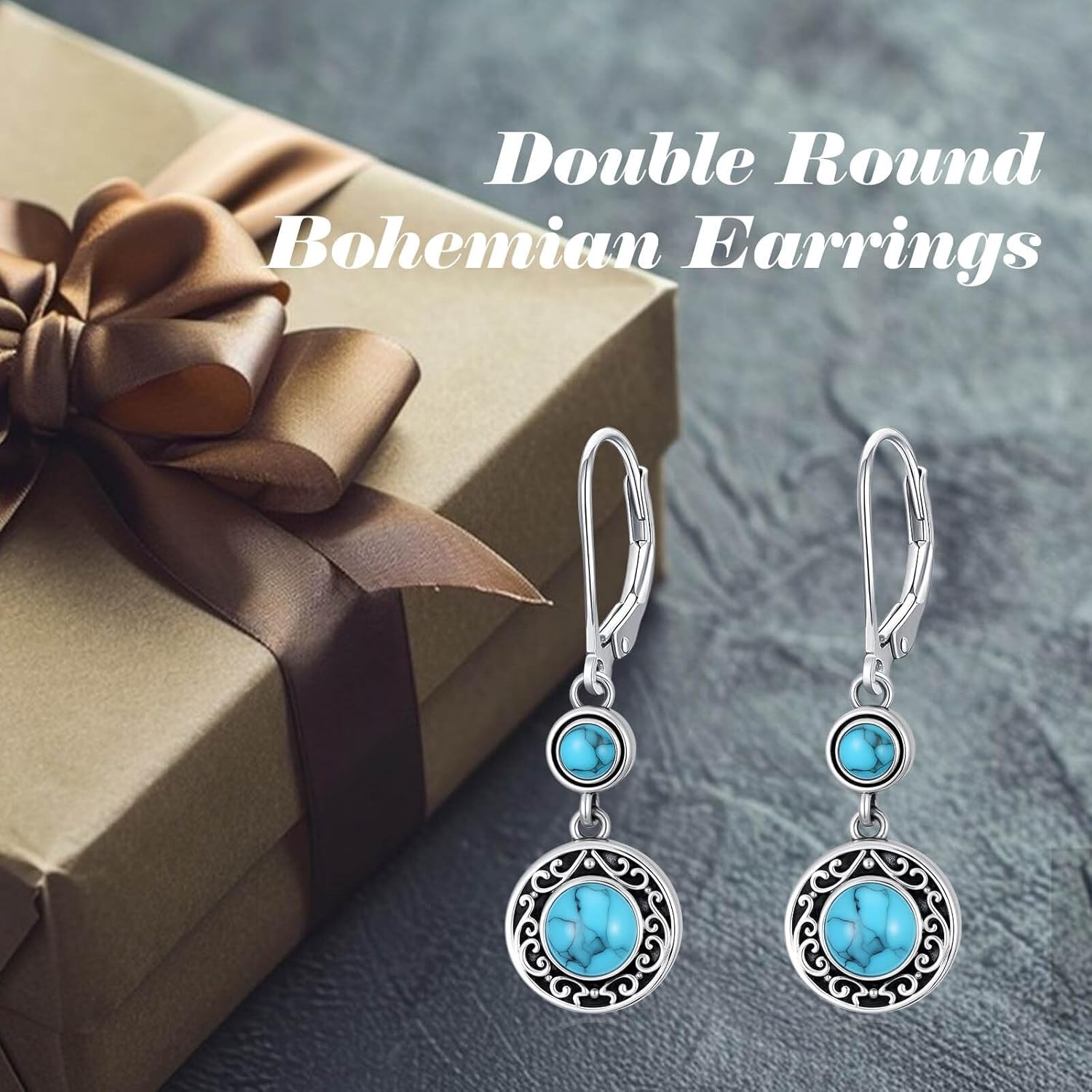 Turquoise Dangle Earrings for Women 925 Sterling Silver Western Teardrop Bohemian Drop Earrings Christmas Gift for women - Image 5
