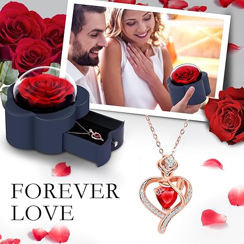 Miniatura 4 de Rosa preservada con collar de corazón, regalo de flor eterna para mamá, esposa, novia, mujer, perfecto para el día de San Valentín, cumpleaños,