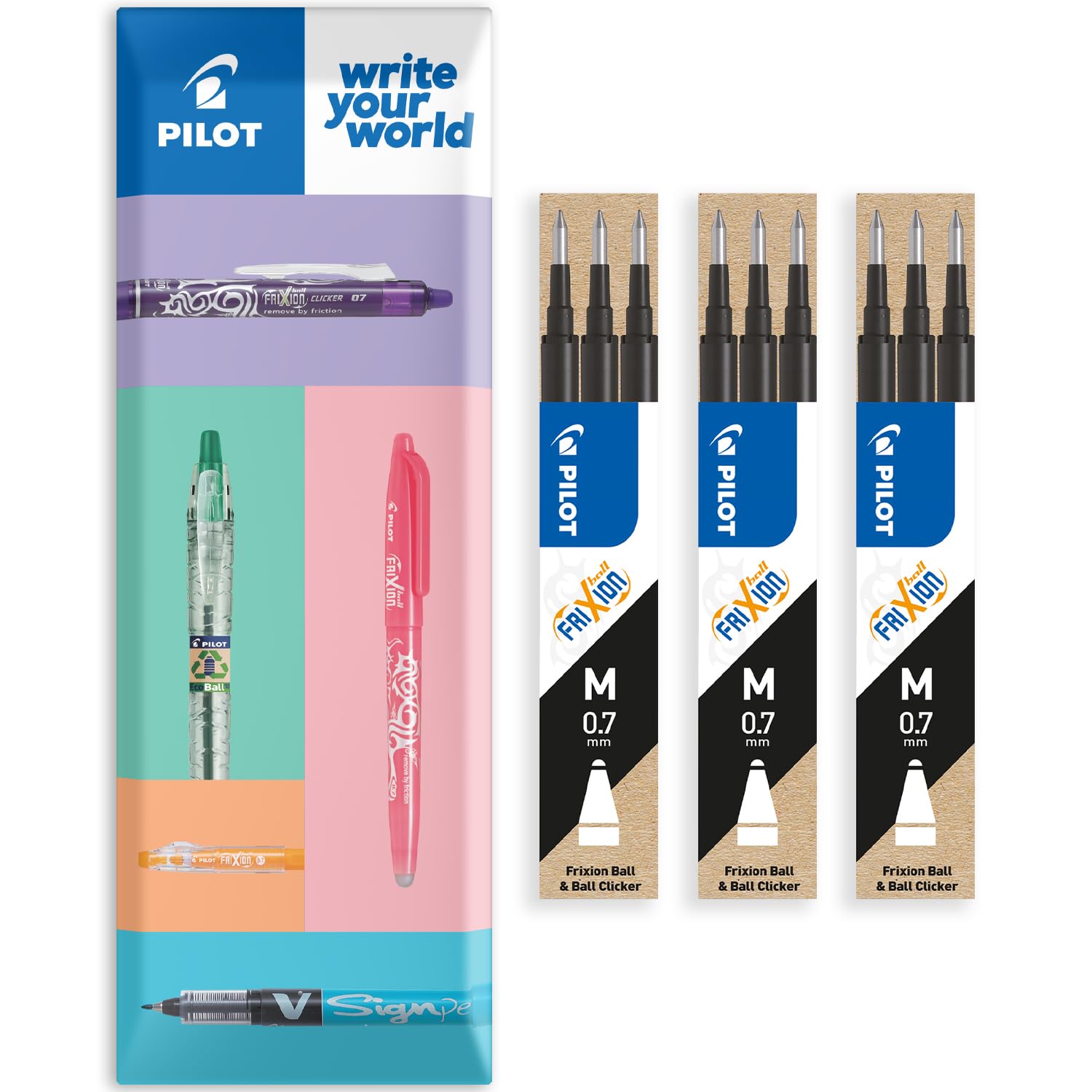 Pilot Frixion Heat/Friction Erasable Refill - Medium 0.7mm Line - Pack of 9 Refills - 3 Packs in Envelope Gift Packaging (Black)