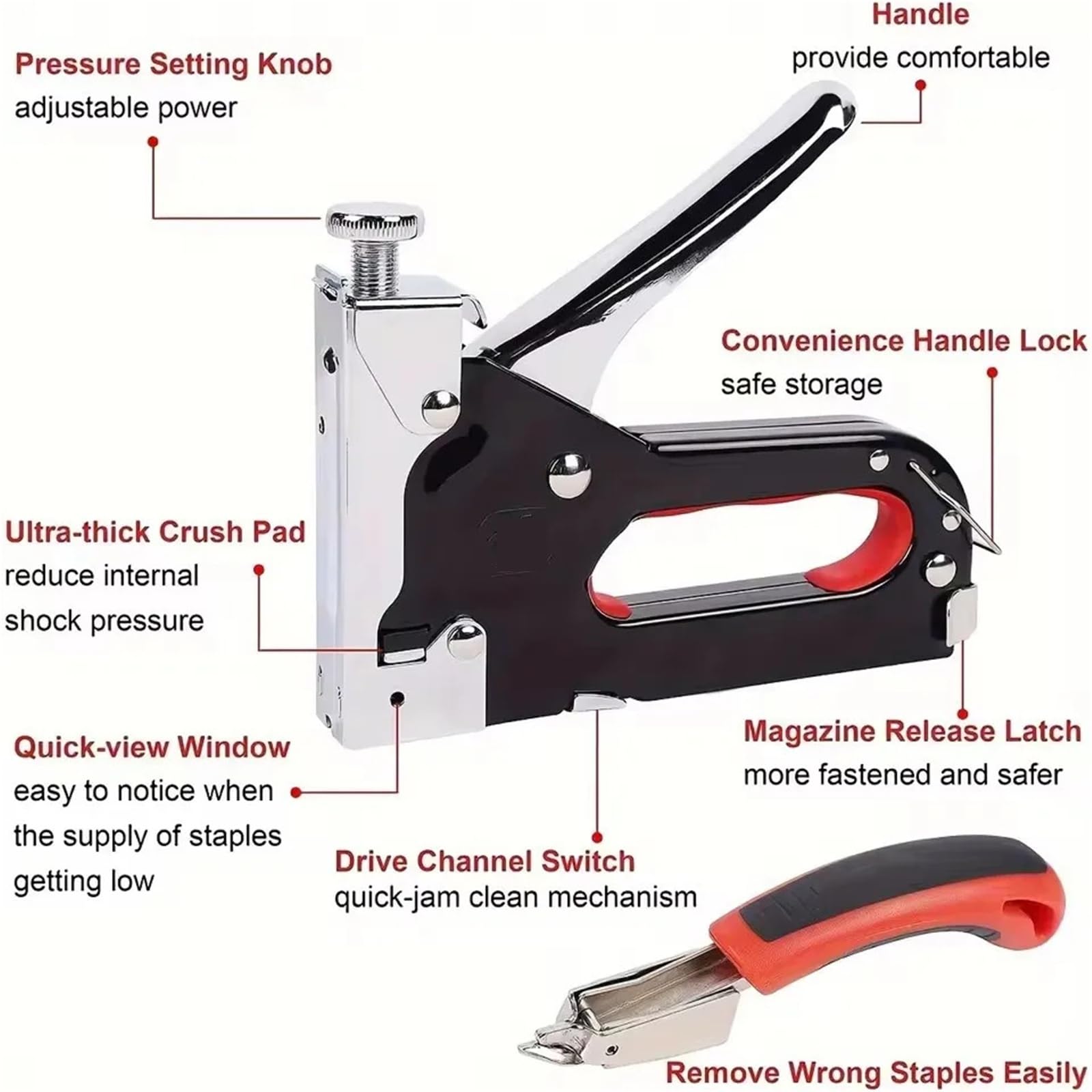 Graffettatrice Per Legno Pistola for chiodatura manuale 4 in 1 Tappezzeria | Cucitrice for costruzioni Graffatrici for carichi pesanti Chiodi ad aria for la lavorazione del legno con 800(Only I Nail)
