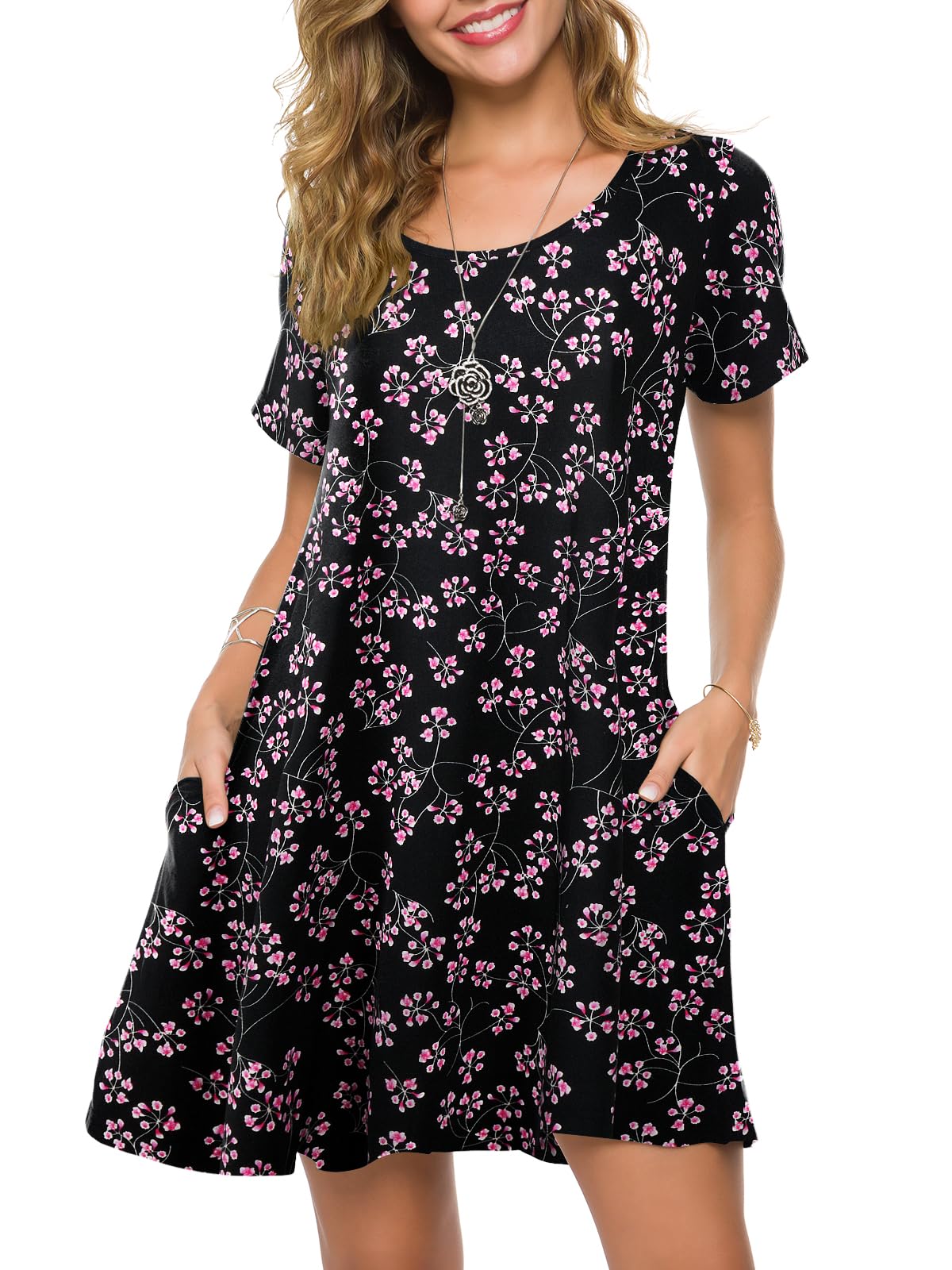 ZENNILO Plus Size Casual T Shirt Dresses for Women Flowy Swing Tunic Dress Pockets