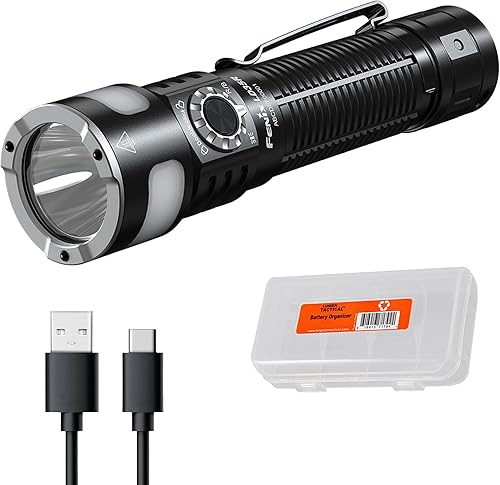 Fenix LD35R - Linterna recargable USB-C de 1800 lúmenes, con salidas multicolor, blanco, rojo y azul, iluminación de 360 grados y organizador