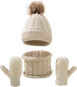 Ensemble Bonnet Écharpe Gants Enfant Hiver 3 En 1 - Bonnet Avec Pompon Et Tour De Cou Doublé Pour Filles Et Garçons 1-6 Ans